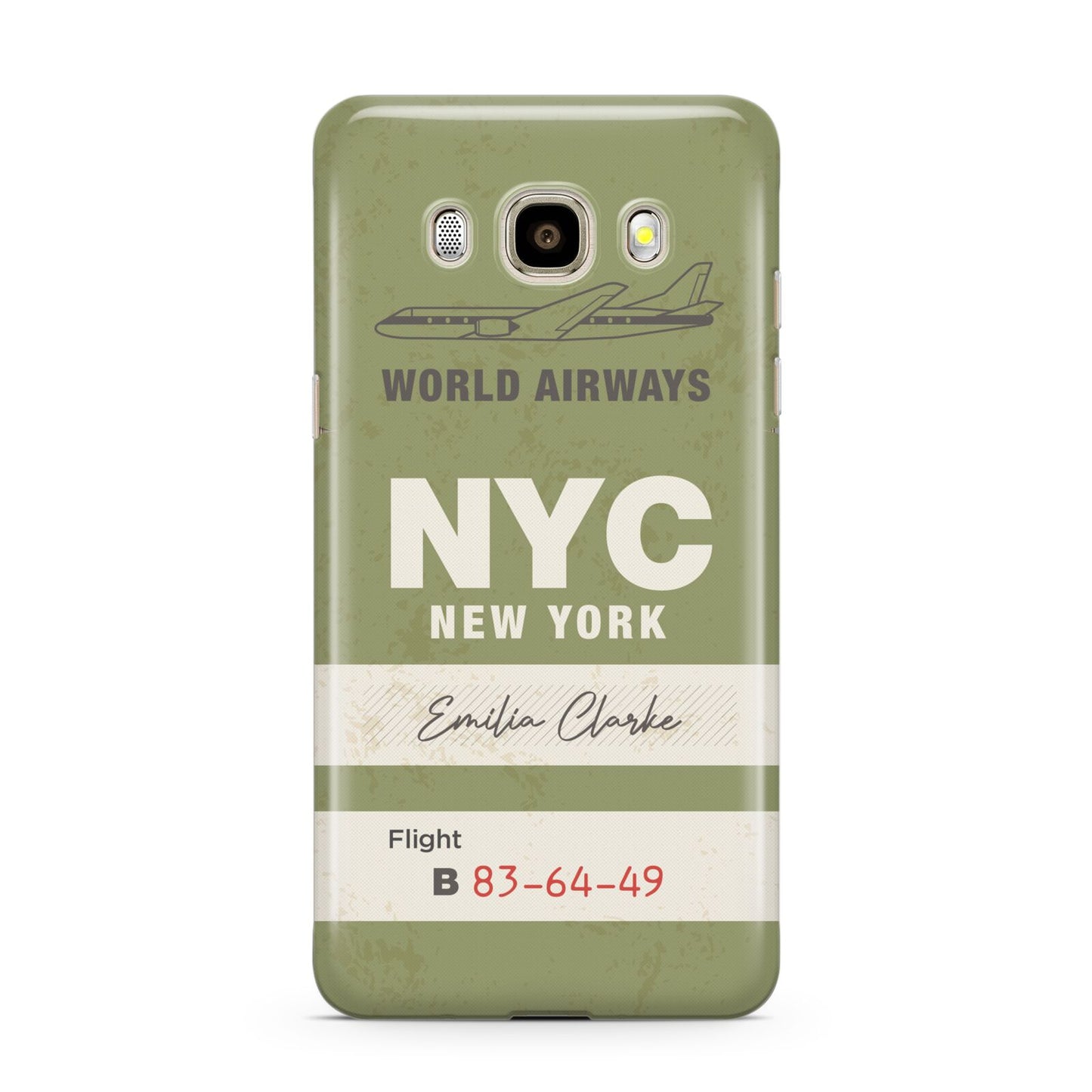 Personalised Vintage Baggage Tag Samsung Galaxy J7 2016 Case on gold phone