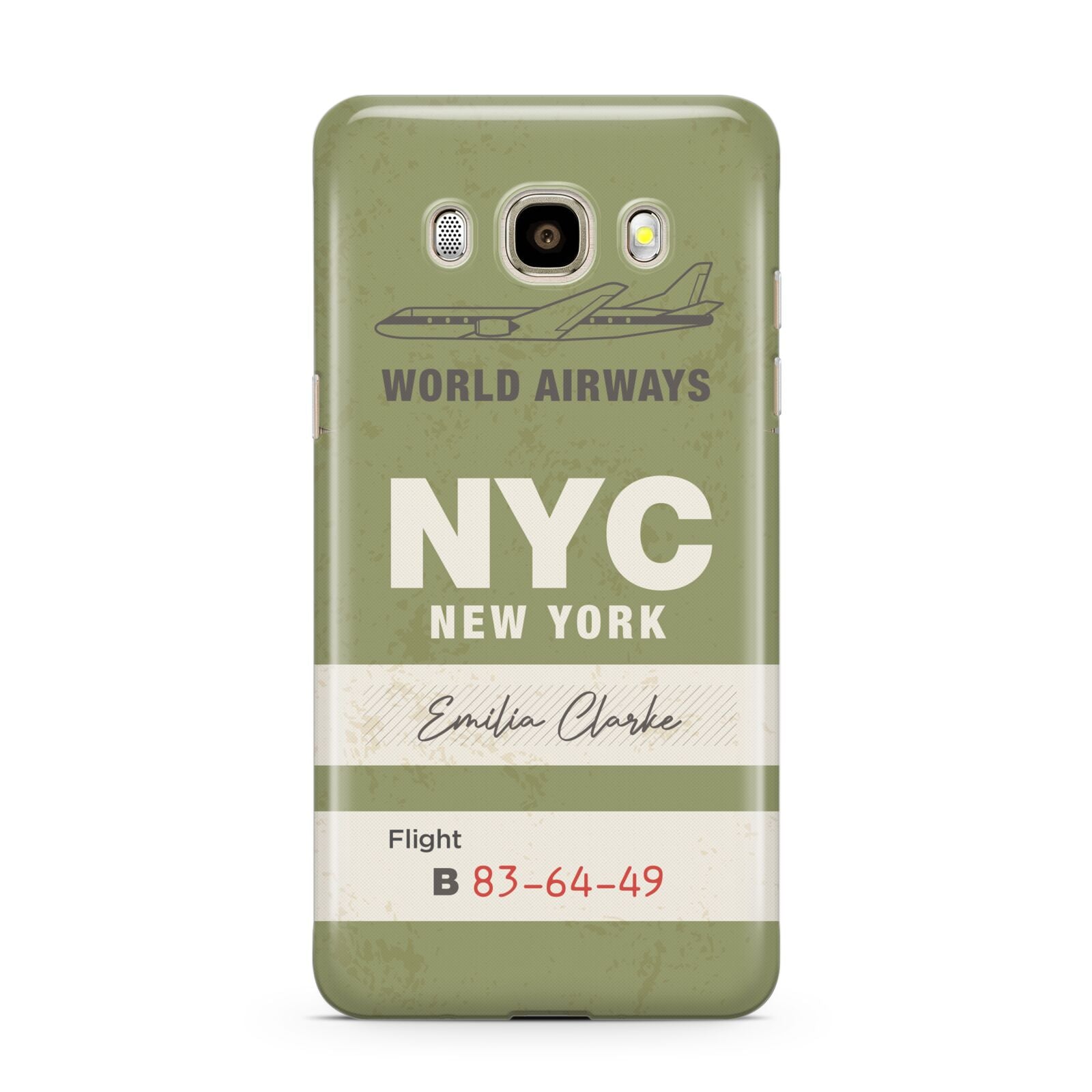 Personalised Vintage Baggage Tag Samsung Galaxy J7 2016 Case on gold phone