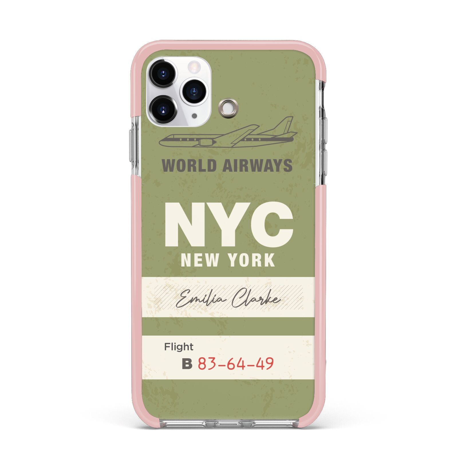 Personalised Vintage Baggage Tag iPhone 11 Pro Max Impact Pink Edge Case
