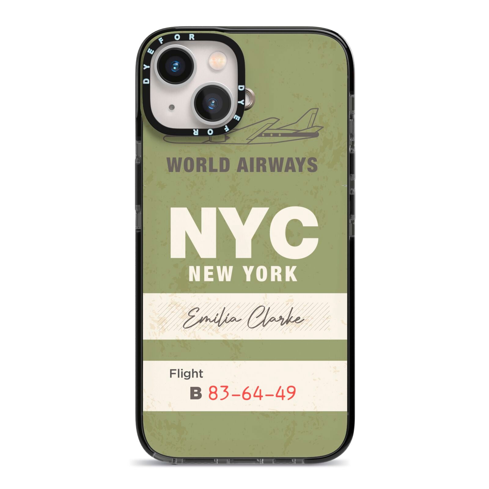 Personalised Vintage Baggage Tag iPhone 13 Black Impact Case on Silver phone