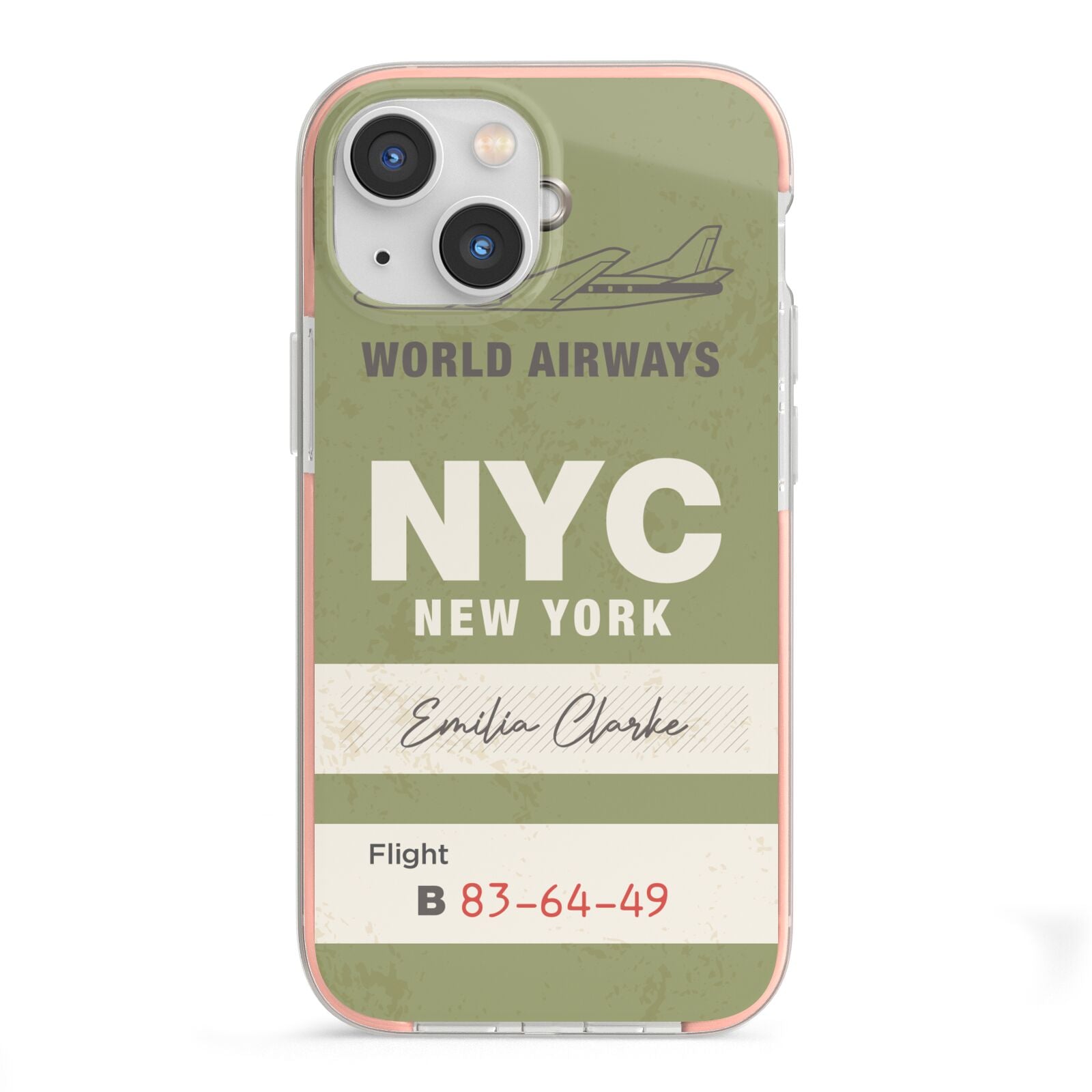 Personalised Vintage Baggage Tag iPhone 13 Mini TPU Impact Case with Pink Edges