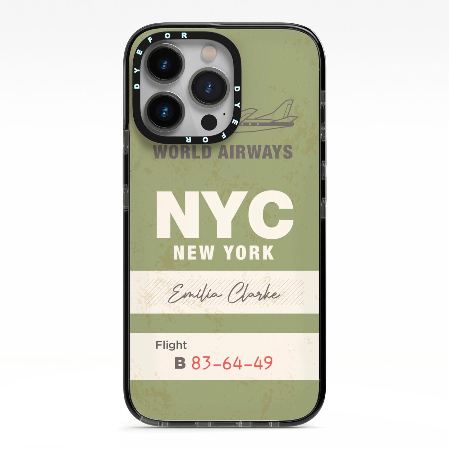 Personalised Vintage Baggage Tag iPhone 13 Pro Black Impact Case on Silver phone