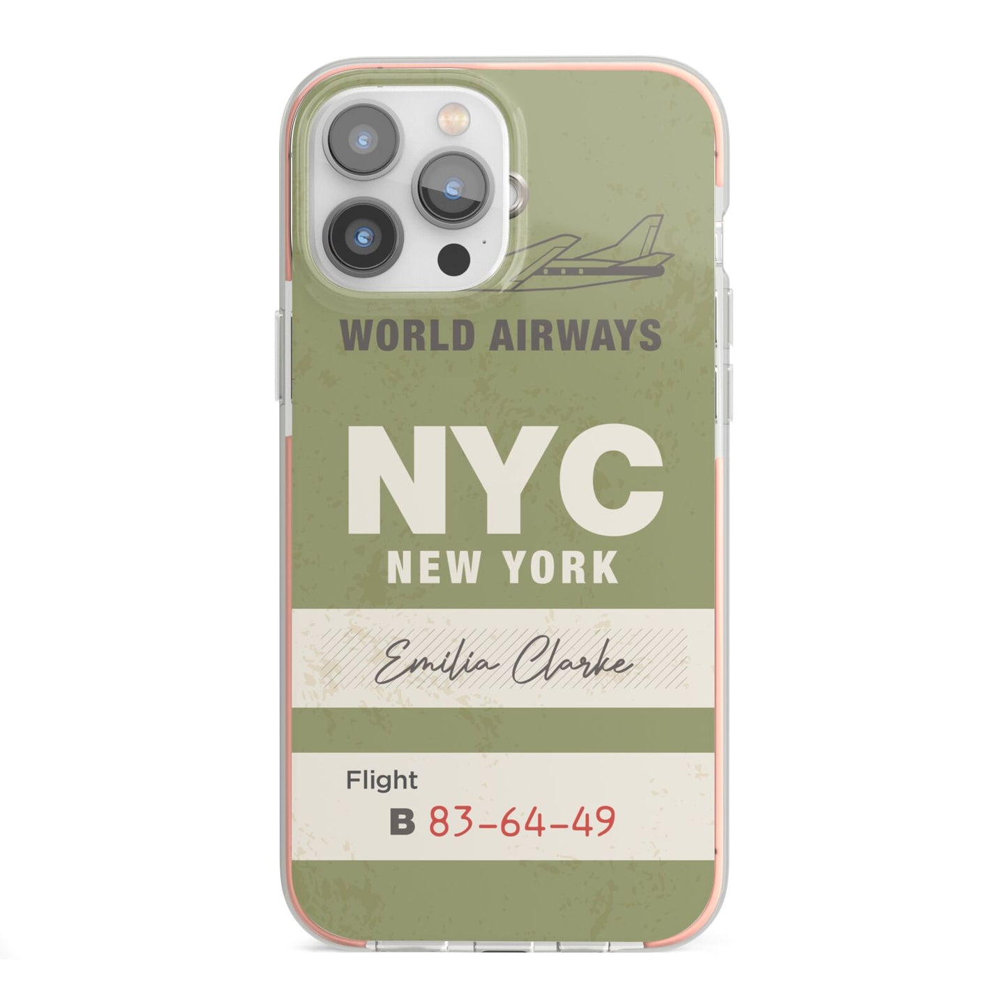 Personalised Vintage Baggage Tag iPhone 13 Pro Max TPU Impact Case with Pink Edges