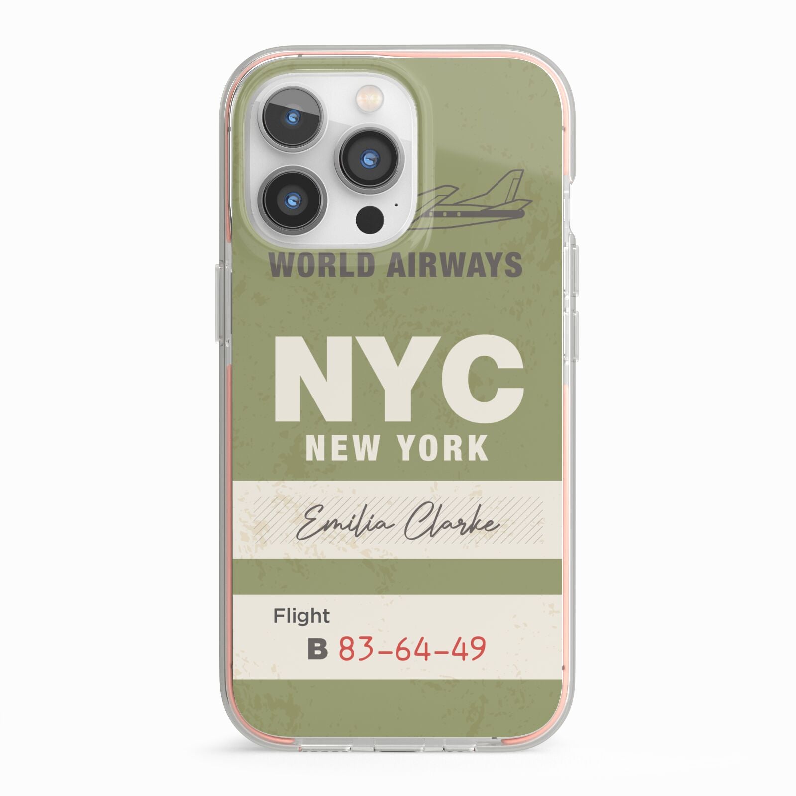 Personalised Vintage Baggage Tag iPhone 13 Pro TPU Impact Case with Pink Edges