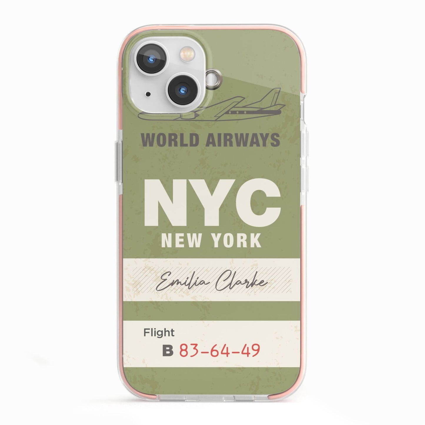 Personalised Vintage Baggage Tag iPhone 13 TPU Impact Case with Pink Edges