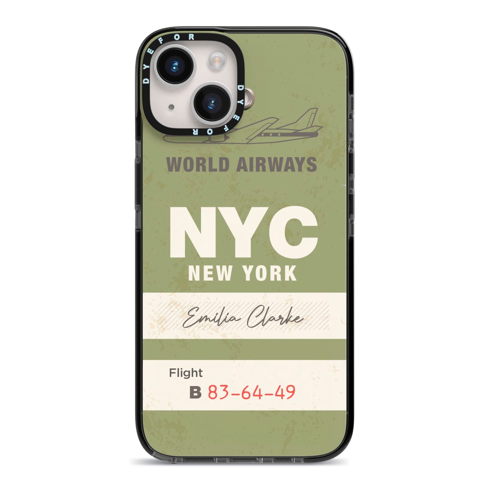 Personalised Vintage Baggage Tag iPhone 14 Black Impact Case on Silver phone