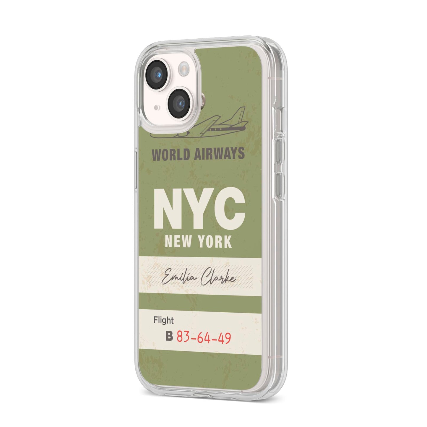 Personalised Vintage Baggage Tag iPhone 14 Clear Tough Case Starlight Angled Image