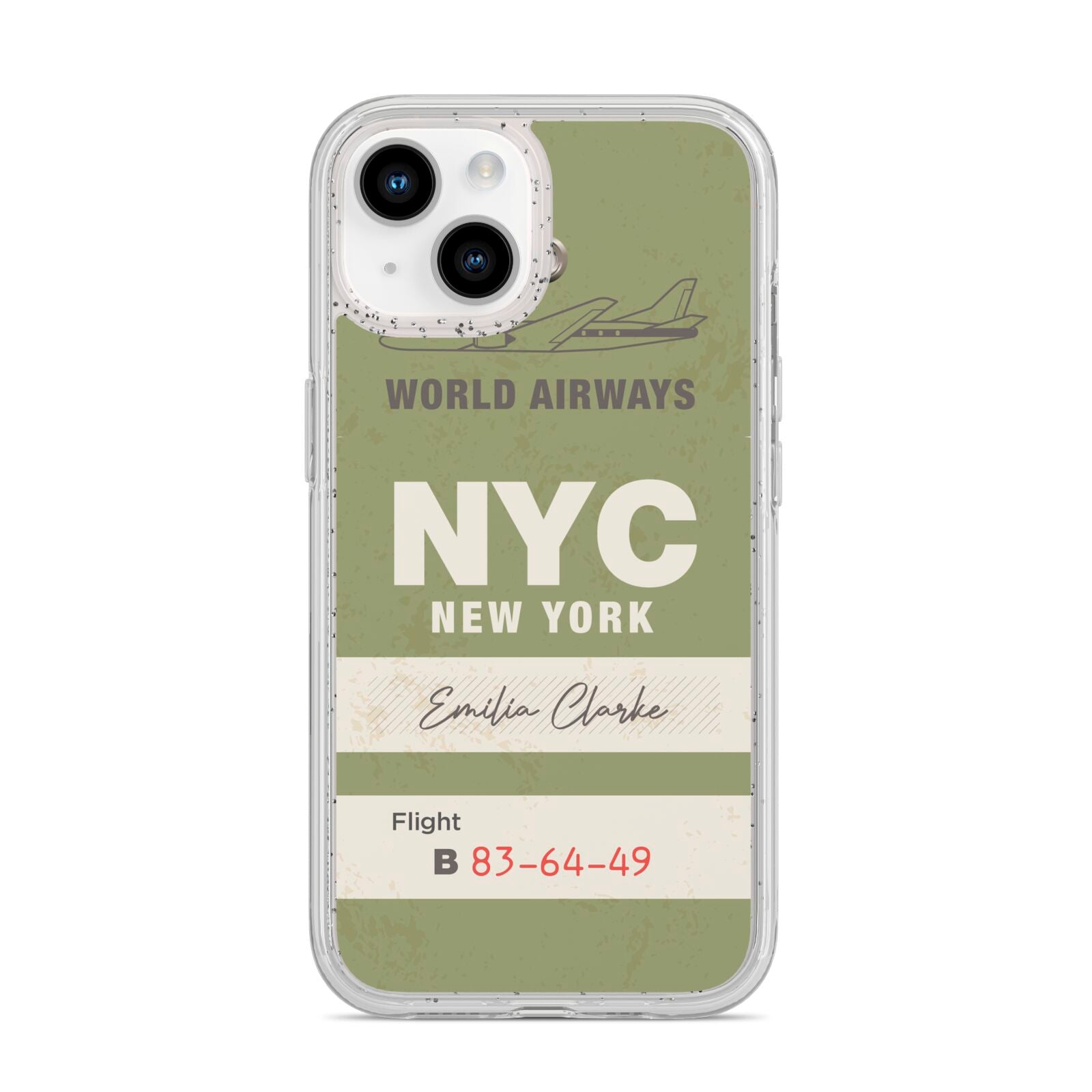 Personalised Vintage Baggage Tag iPhone 14 Glitter Tough Case Starlight