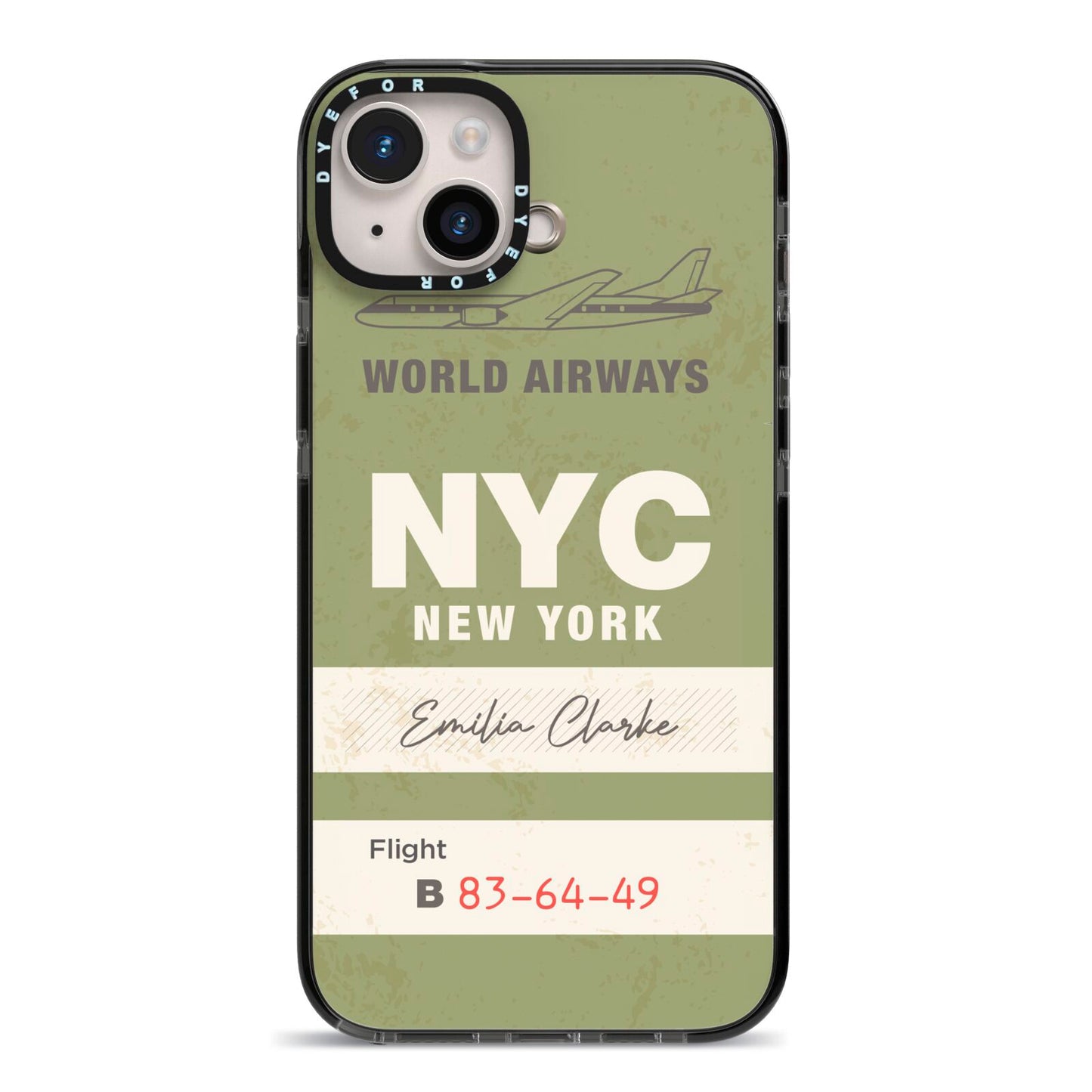 Personalised Vintage Baggage Tag iPhone 14 Plus Black Impact Case on Silver phone