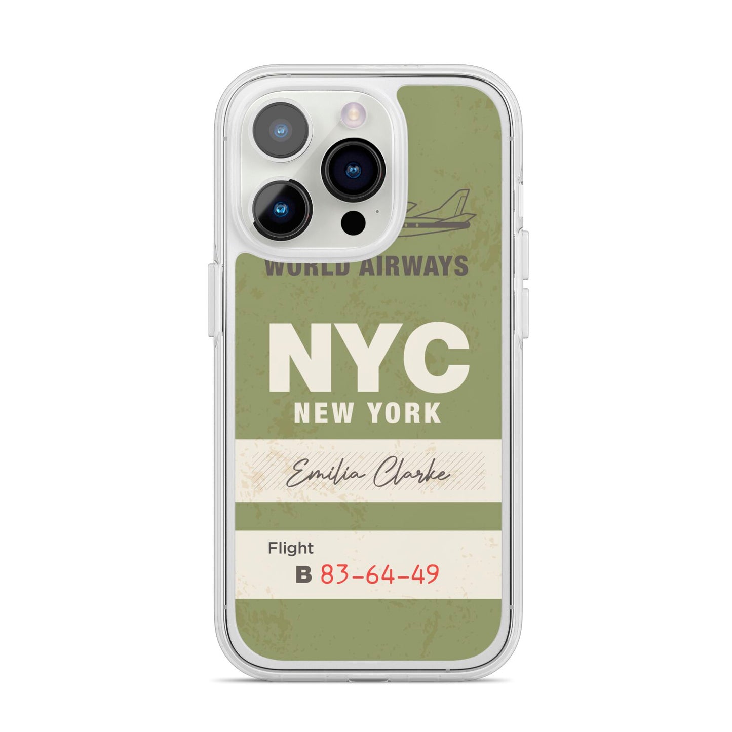 Personalised Vintage Baggage Tag iPhone 14 Pro Clear Tough Case Silver