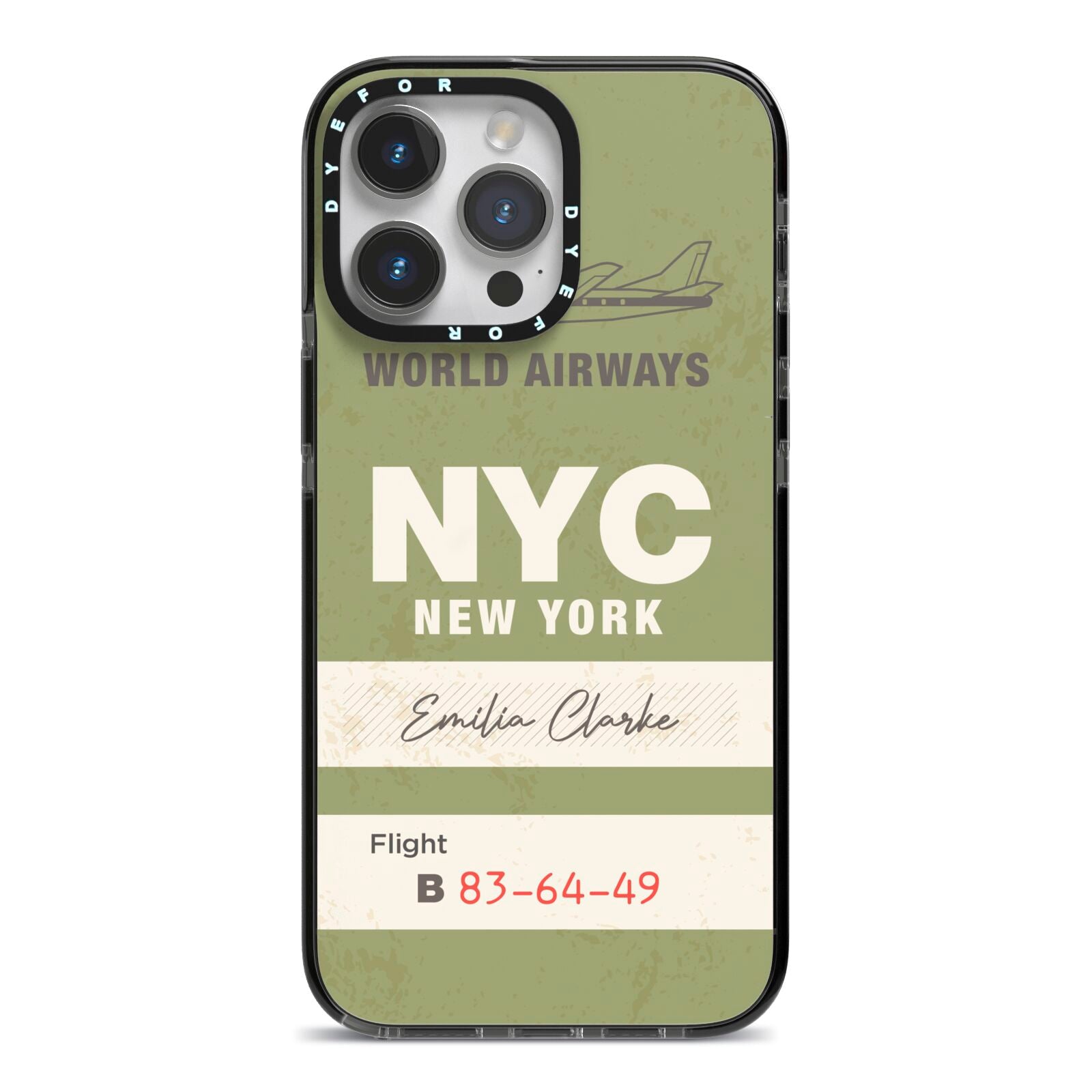 Personalised Vintage Baggage Tag iPhone 14 Pro Max Black Impact Case on Silver phone