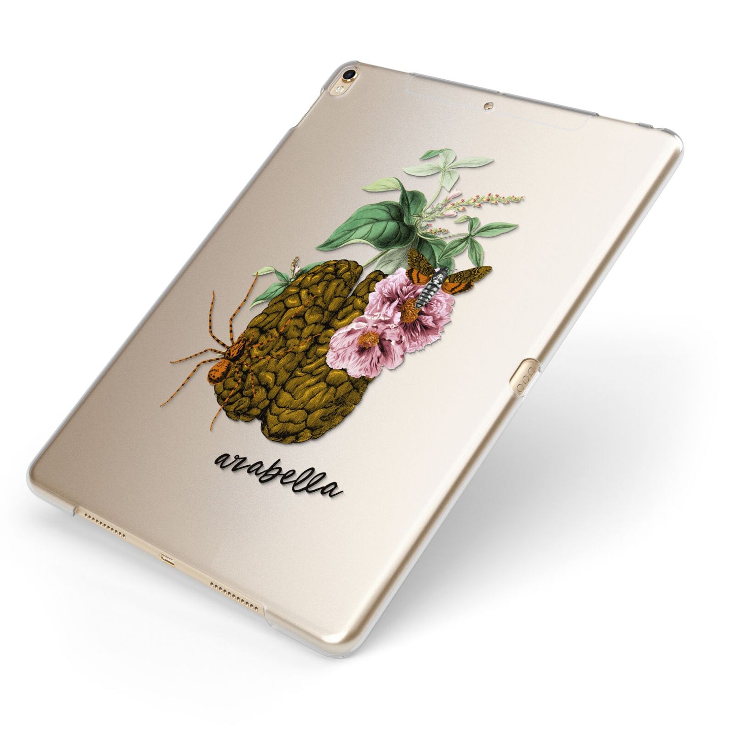 Personalised Vintage Brain Drawing Apple iPad Case on Gold iPad Side View