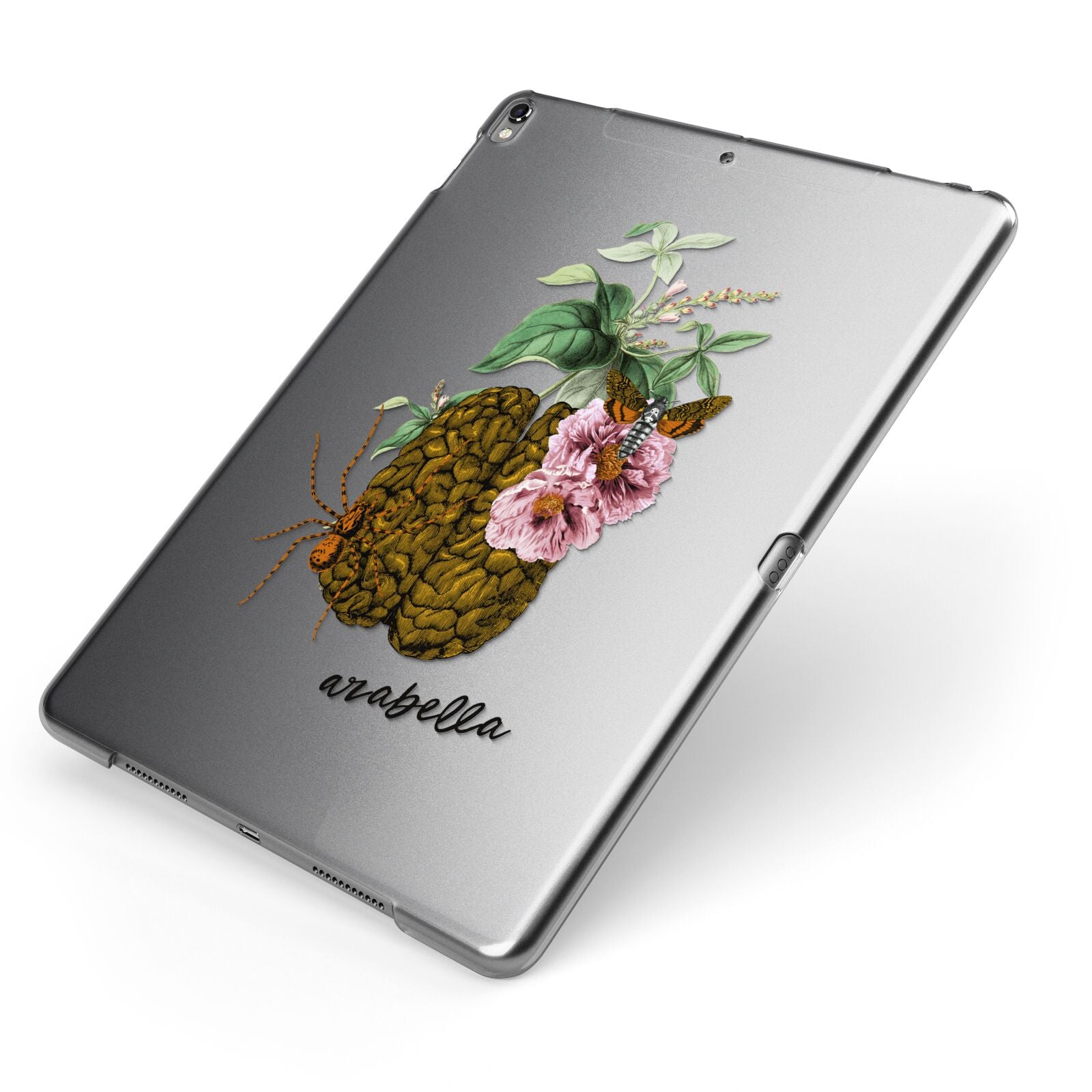 Personalised Vintage Brain Drawing Apple iPad Case on Grey iPad Side View