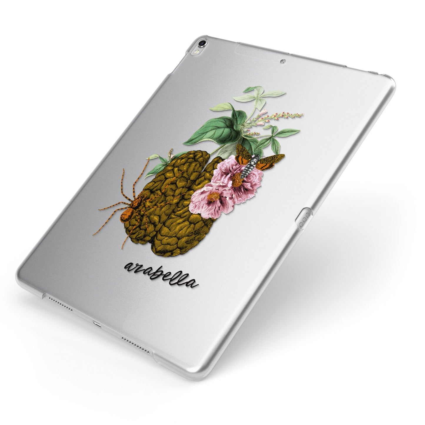 Personalised Vintage Brain Drawing Apple iPad Case on Silver iPad Side View