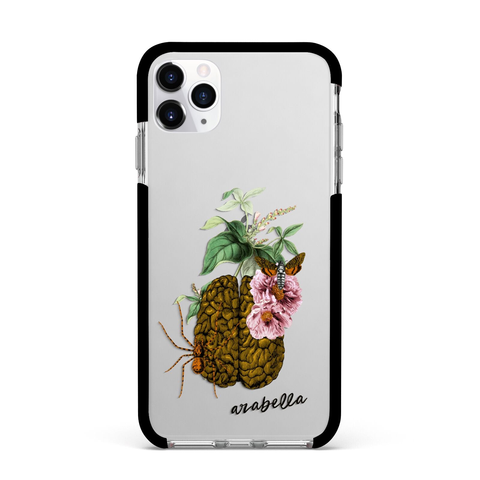 Personalised Vintage Brain Drawing Apple iPhone 11 Pro Max in Silver with Black Impact Case