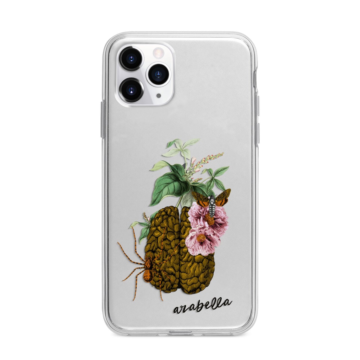 Personalised Vintage Brain Drawing Apple iPhone 11 Pro Max in Silver with Bumper Case