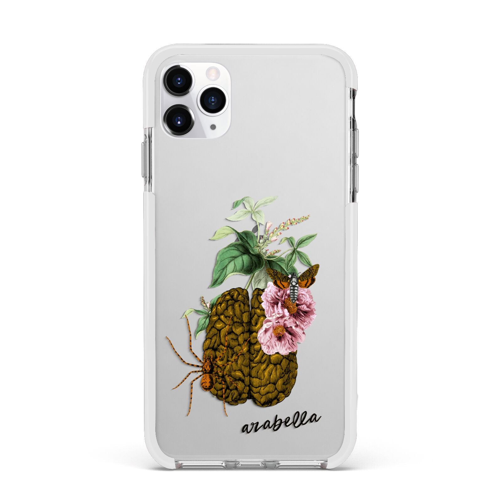 Personalised Vintage Brain Drawing Apple iPhone 11 Pro Max in Silver with White Impact Case