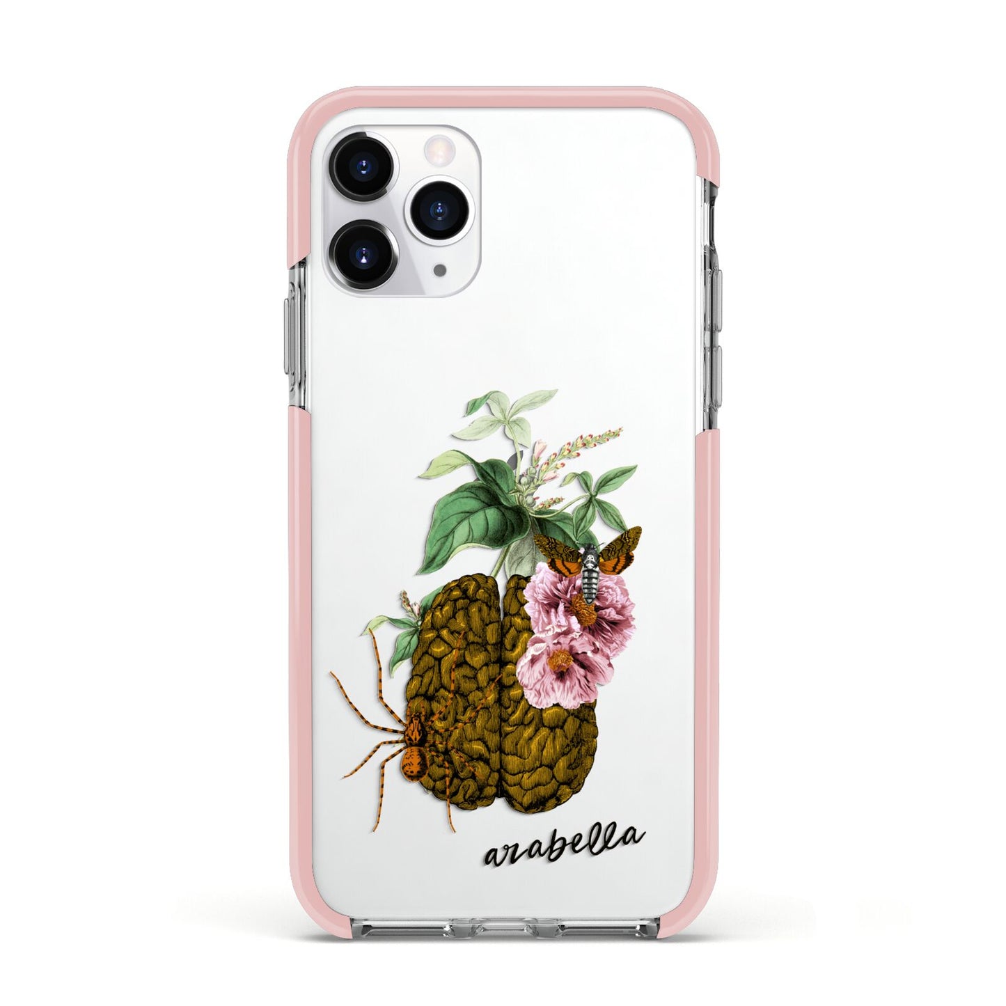 Personalised Vintage Brain Drawing Apple iPhone 11 Pro in Silver with Pink Impact Case