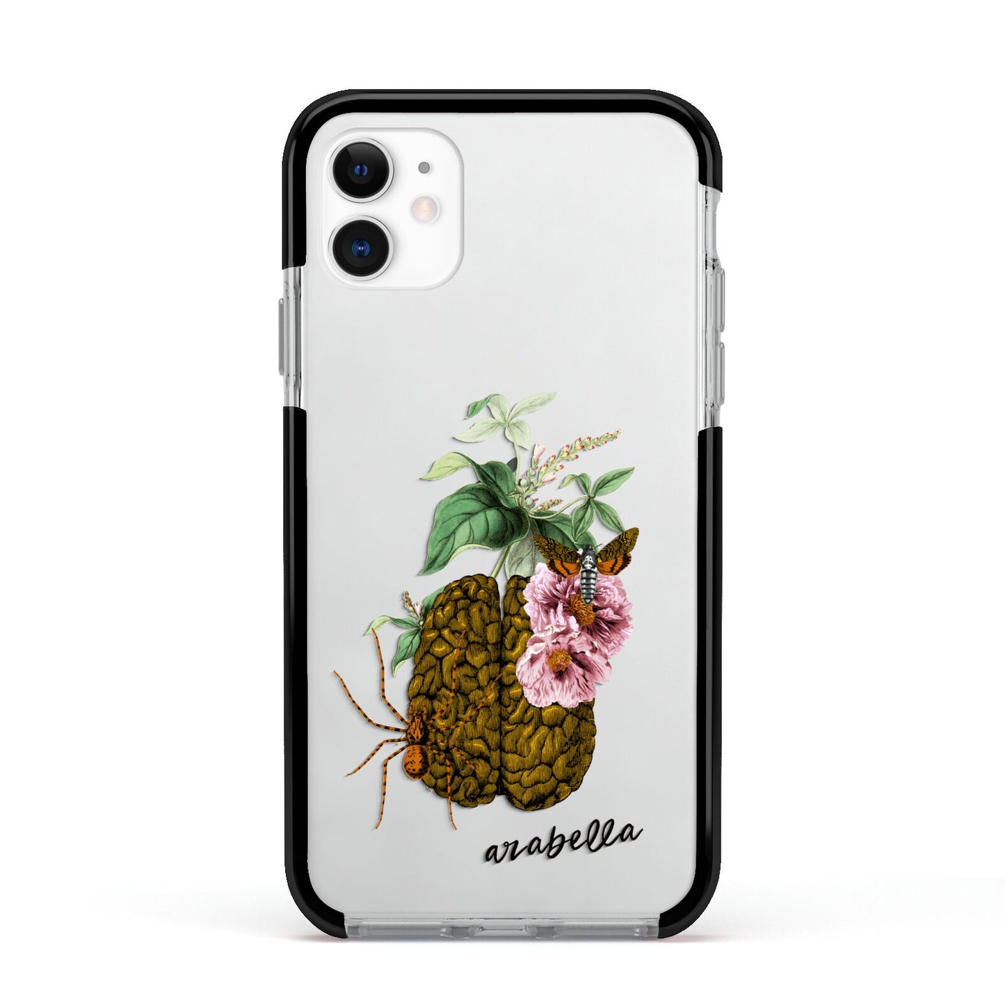 Personalised Vintage Brain Drawing Apple iPhone 11 in White with Black Impact Case