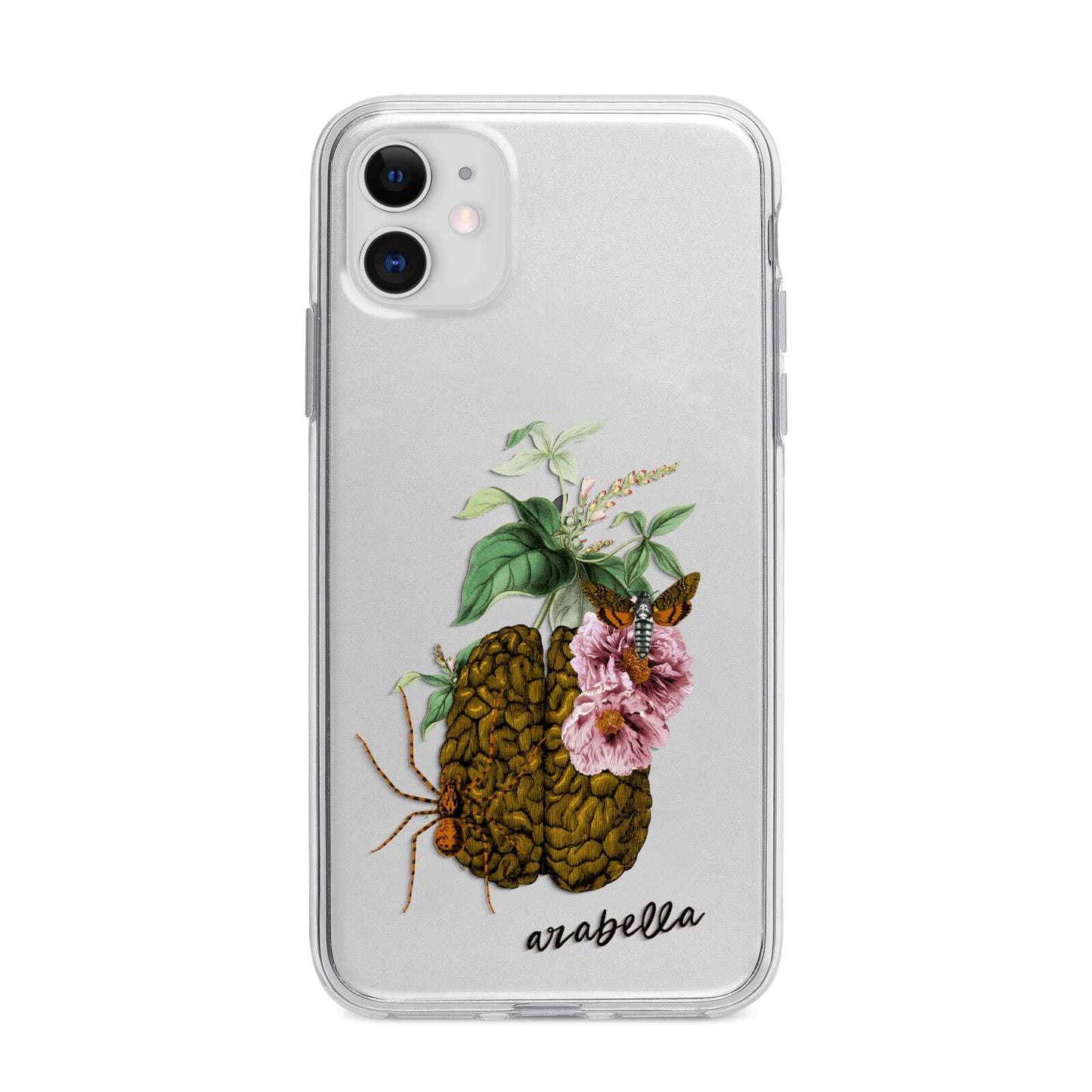 Personalised Vintage Brain Drawing Apple iPhone 11 in White with Bumper Case