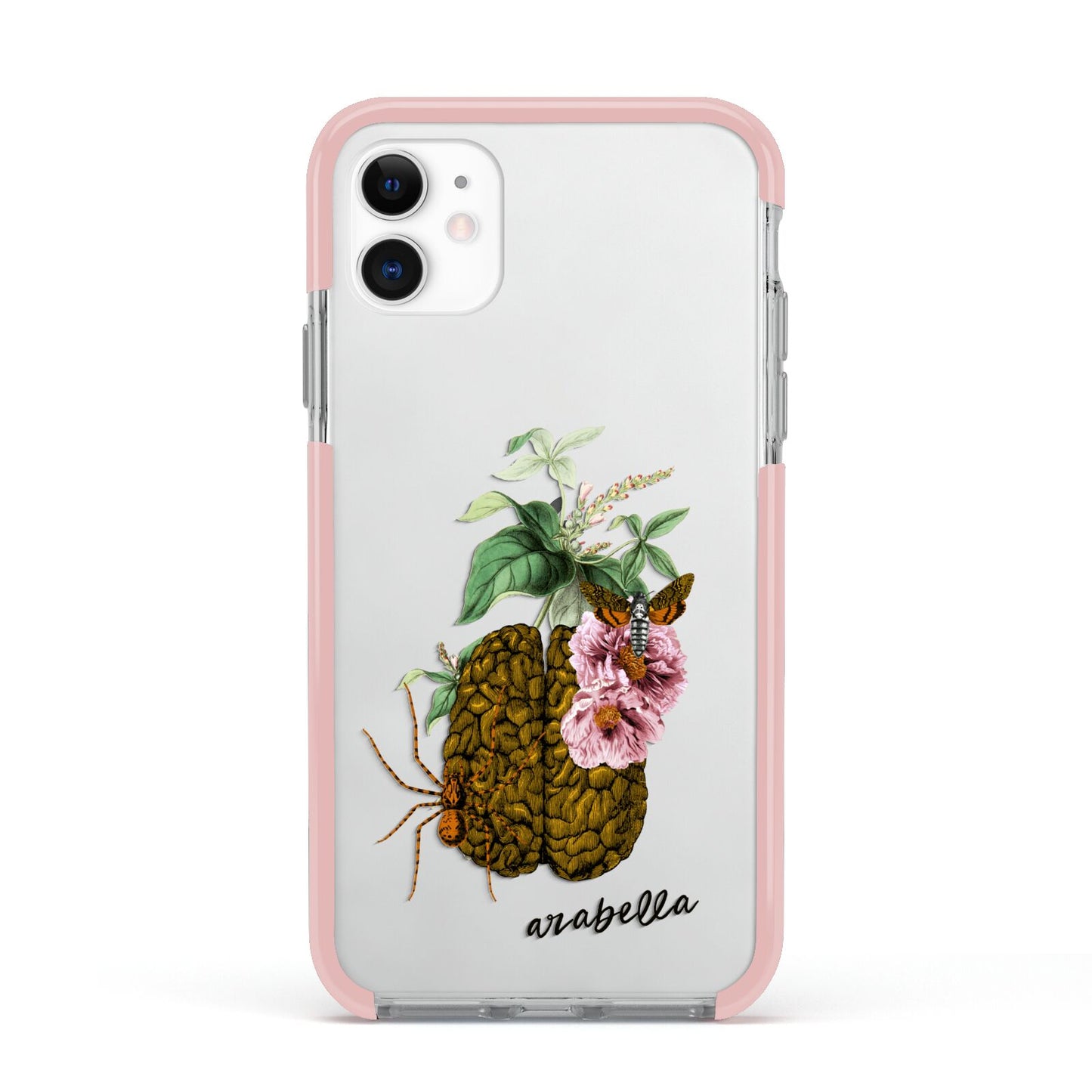 Personalised Vintage Brain Drawing Apple iPhone 11 in White with Pink Impact Case