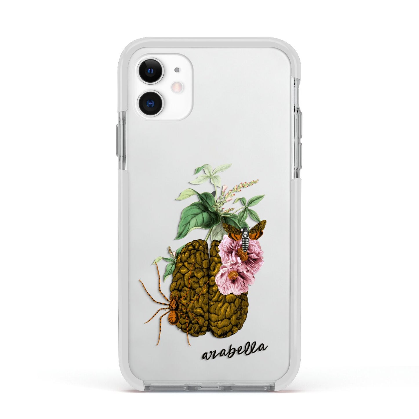 Personalised Vintage Brain Drawing Apple iPhone 11 in White with White Impact Case