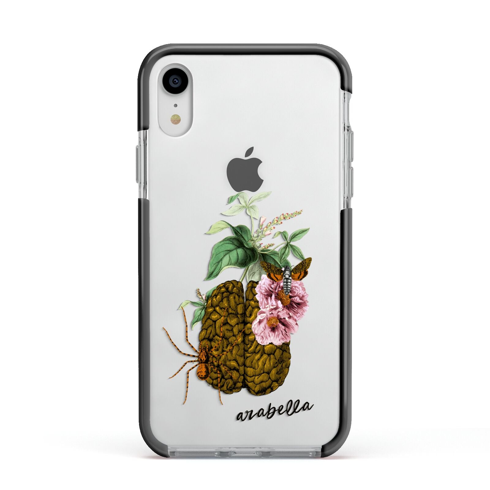 Personalised Vintage Brain Drawing Apple iPhone XR Impact Case Black Edge on Silver Phone