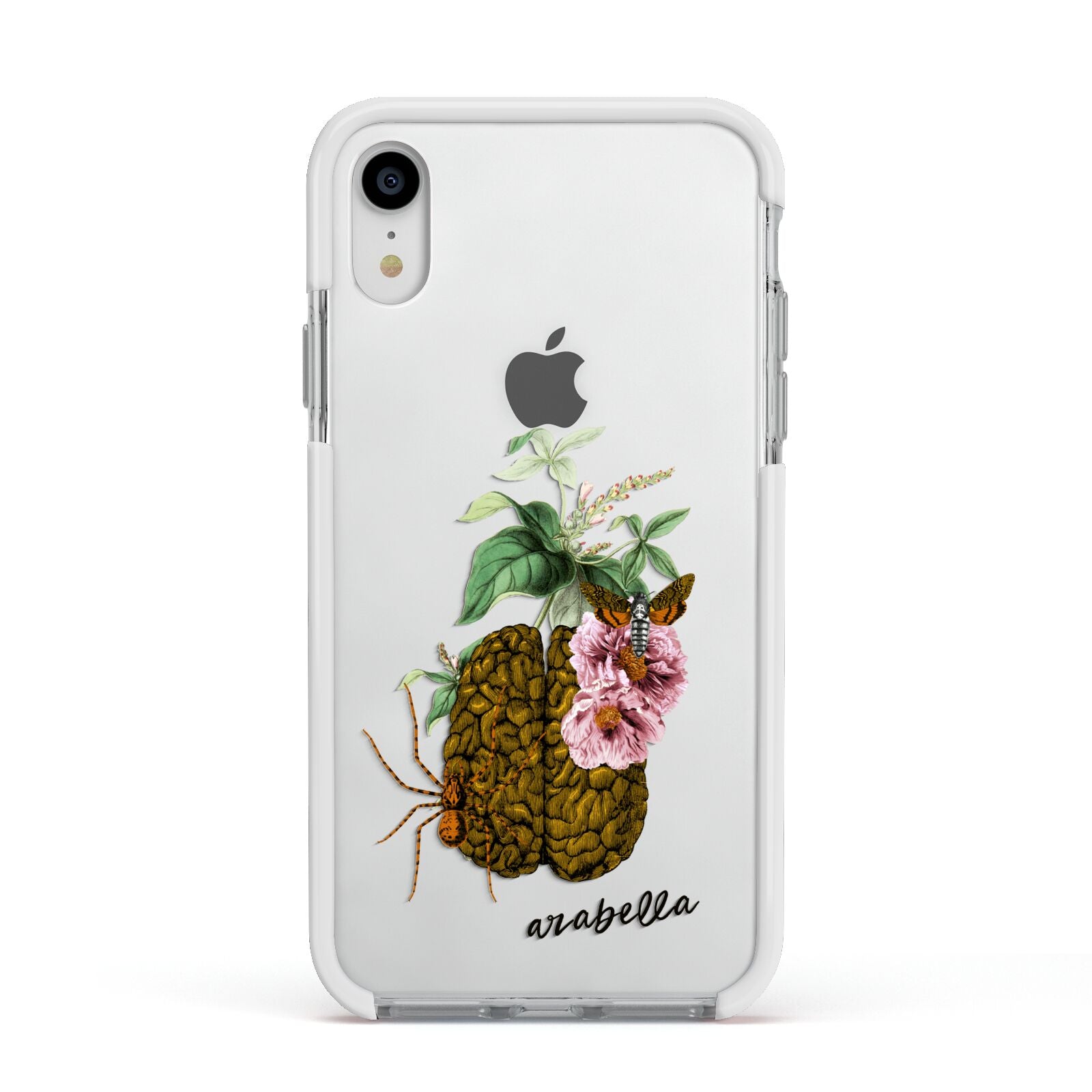 Personalised Vintage Brain Drawing Apple iPhone XR Impact Case White Edge on Silver Phone