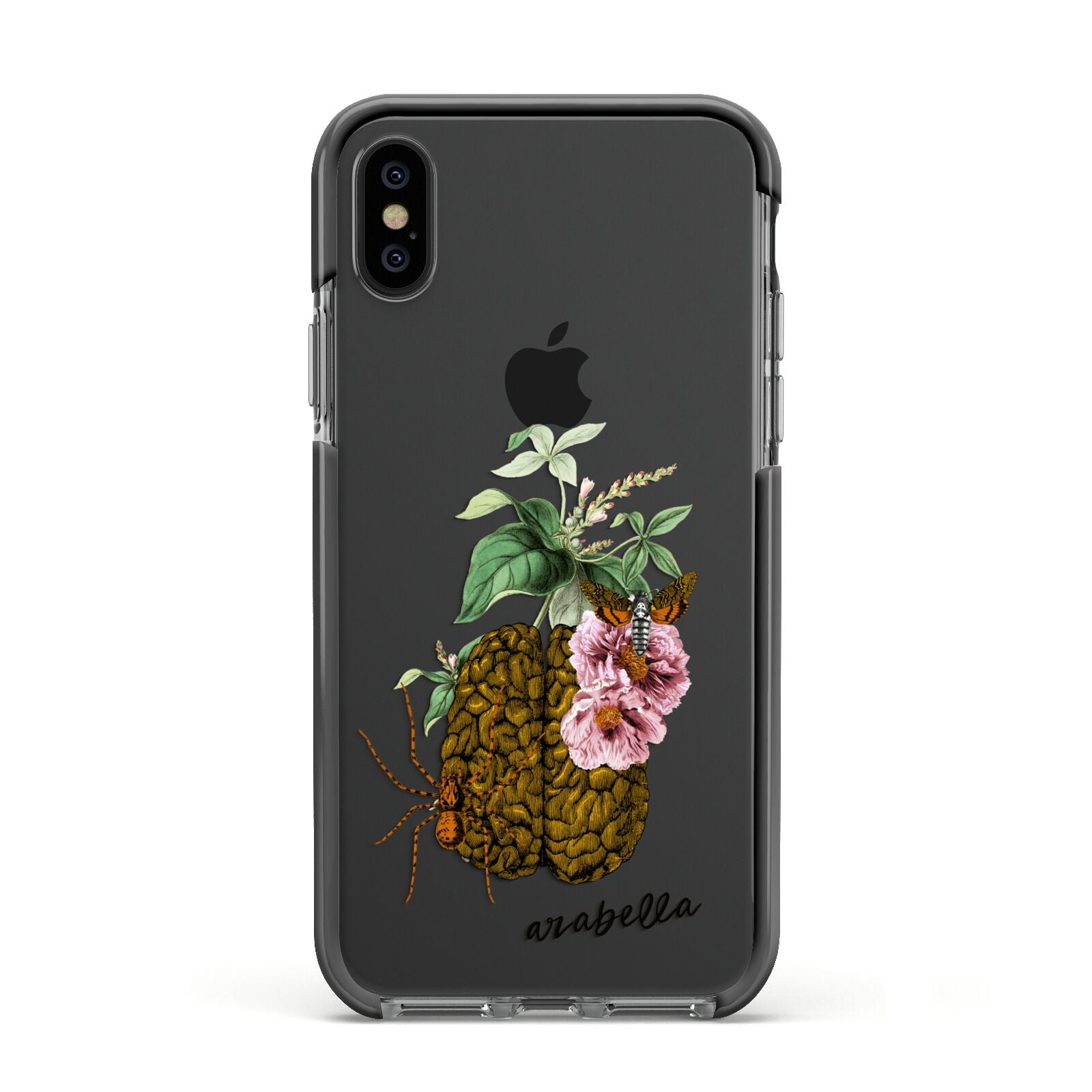Personalised Vintage Brain Drawing Apple iPhone Xs Impact Case Black Edge on Black Phone
