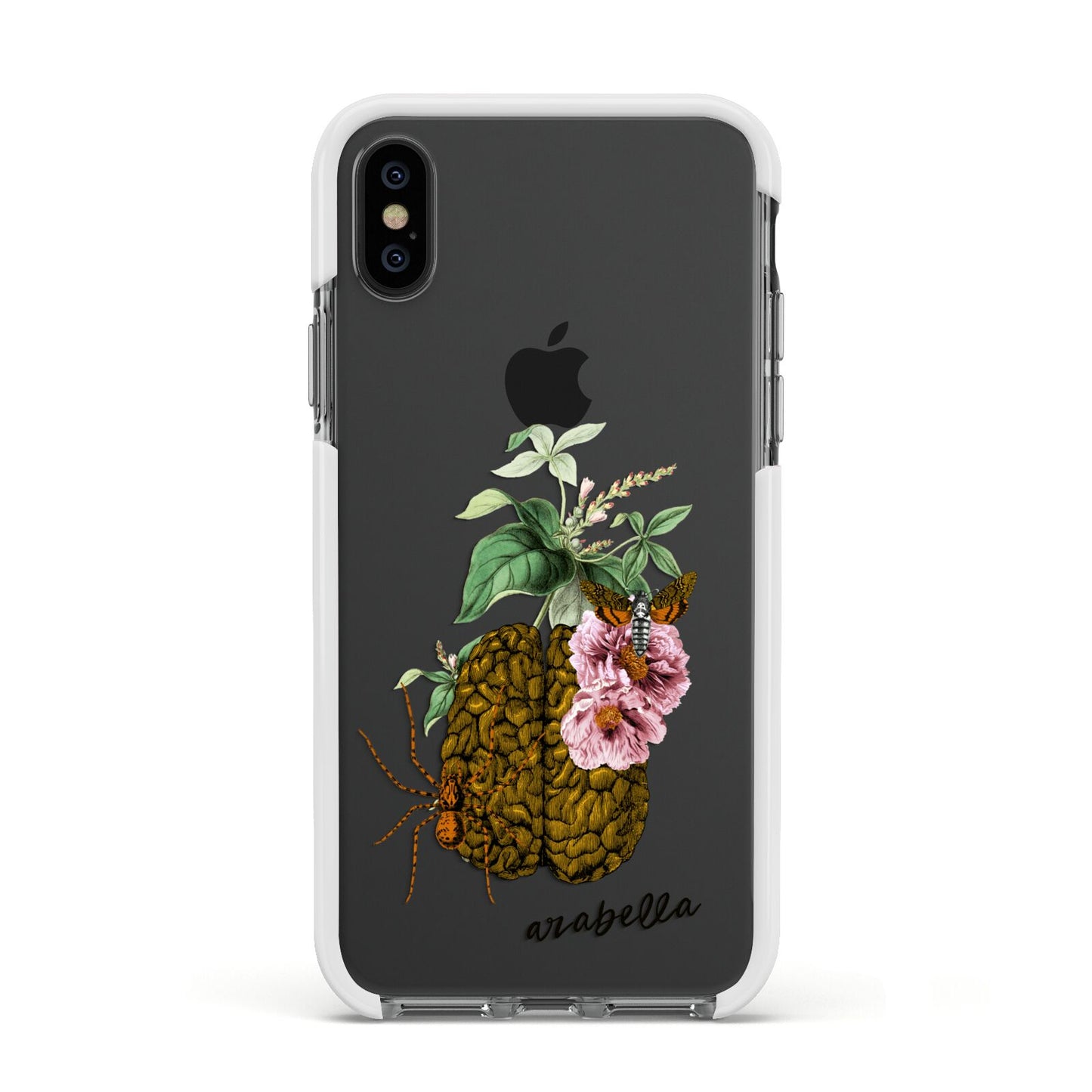 Personalised Vintage Brain Drawing Apple iPhone Xs Impact Case White Edge on Black Phone