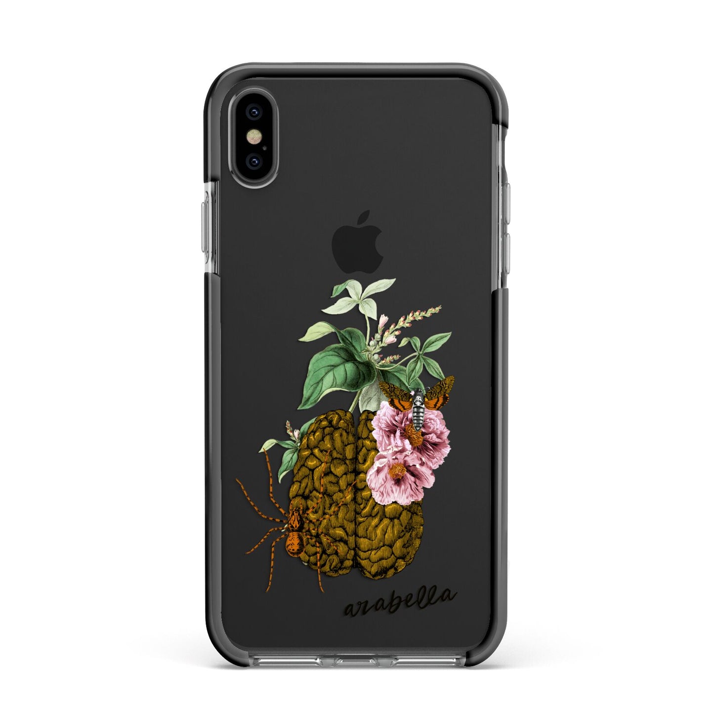Personalised Vintage Brain Drawing Apple iPhone Xs Max Impact Case Black Edge on Black Phone