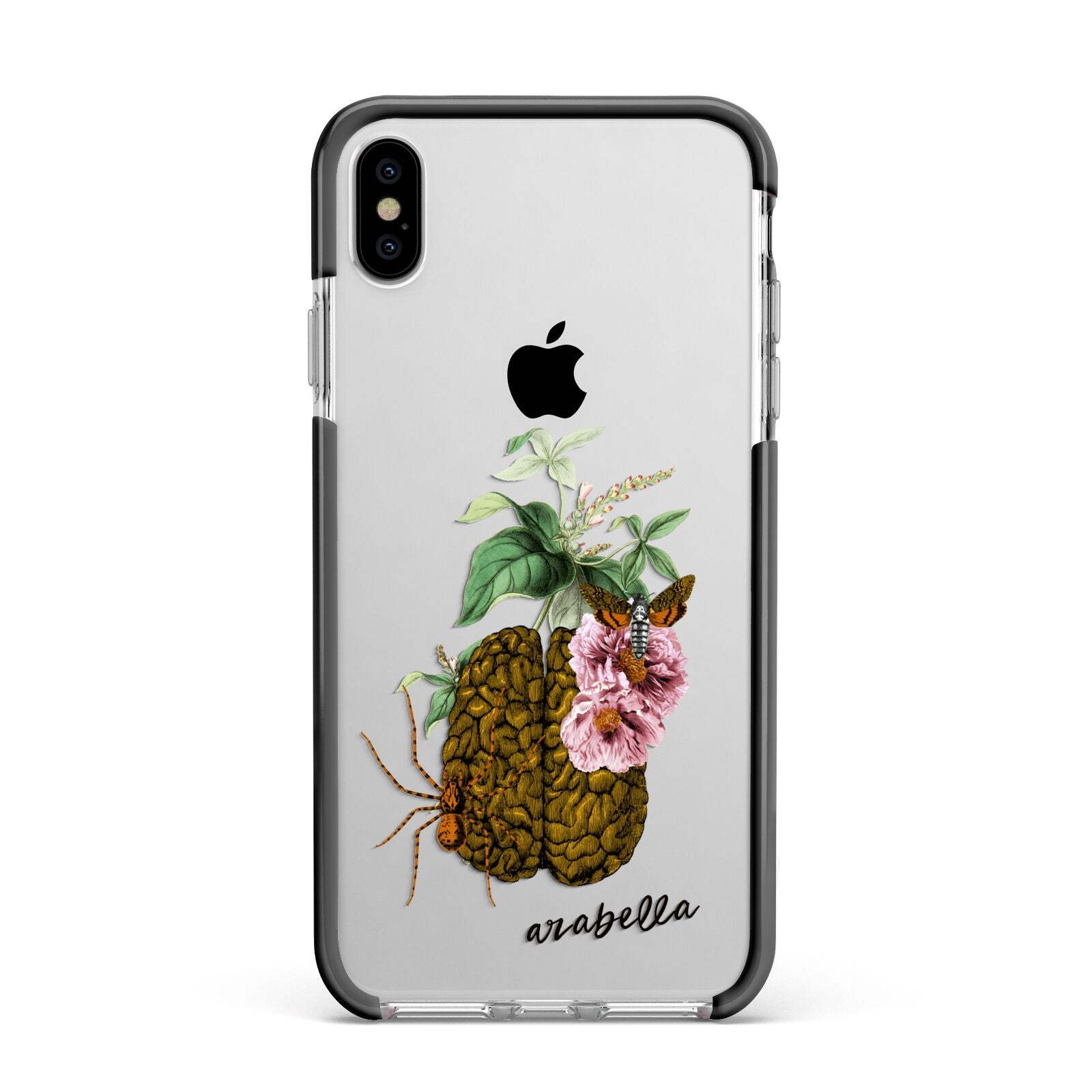Personalised Vintage Brain Drawing Apple iPhone Xs Max Impact Case Black Edge on Silver Phone