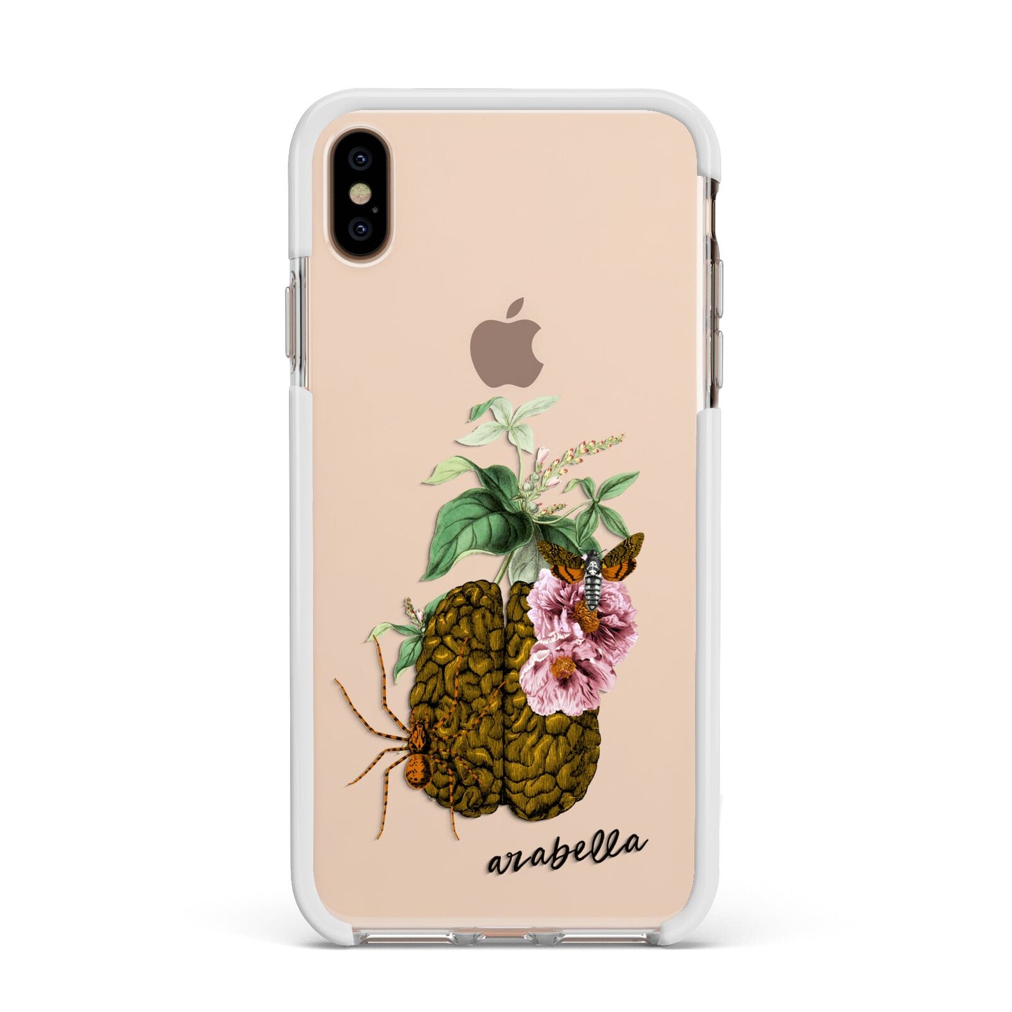 Personalised Vintage Brain Drawing Apple iPhone Xs Max Impact Case White Edge on Gold Phone
