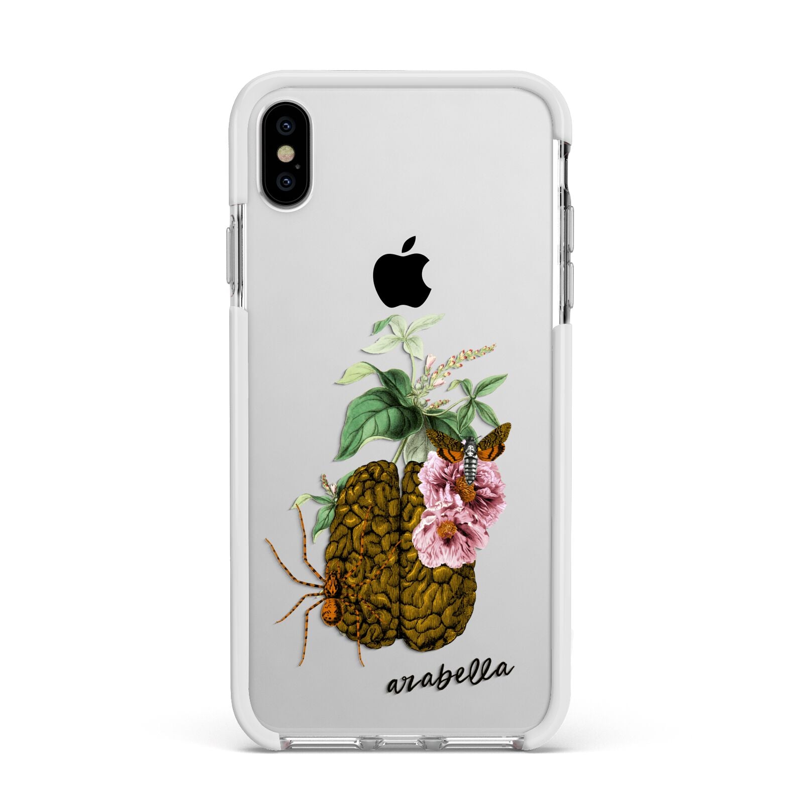 Personalised Vintage Brain Drawing Apple iPhone Xs Max Impact Case White Edge on Silver Phone