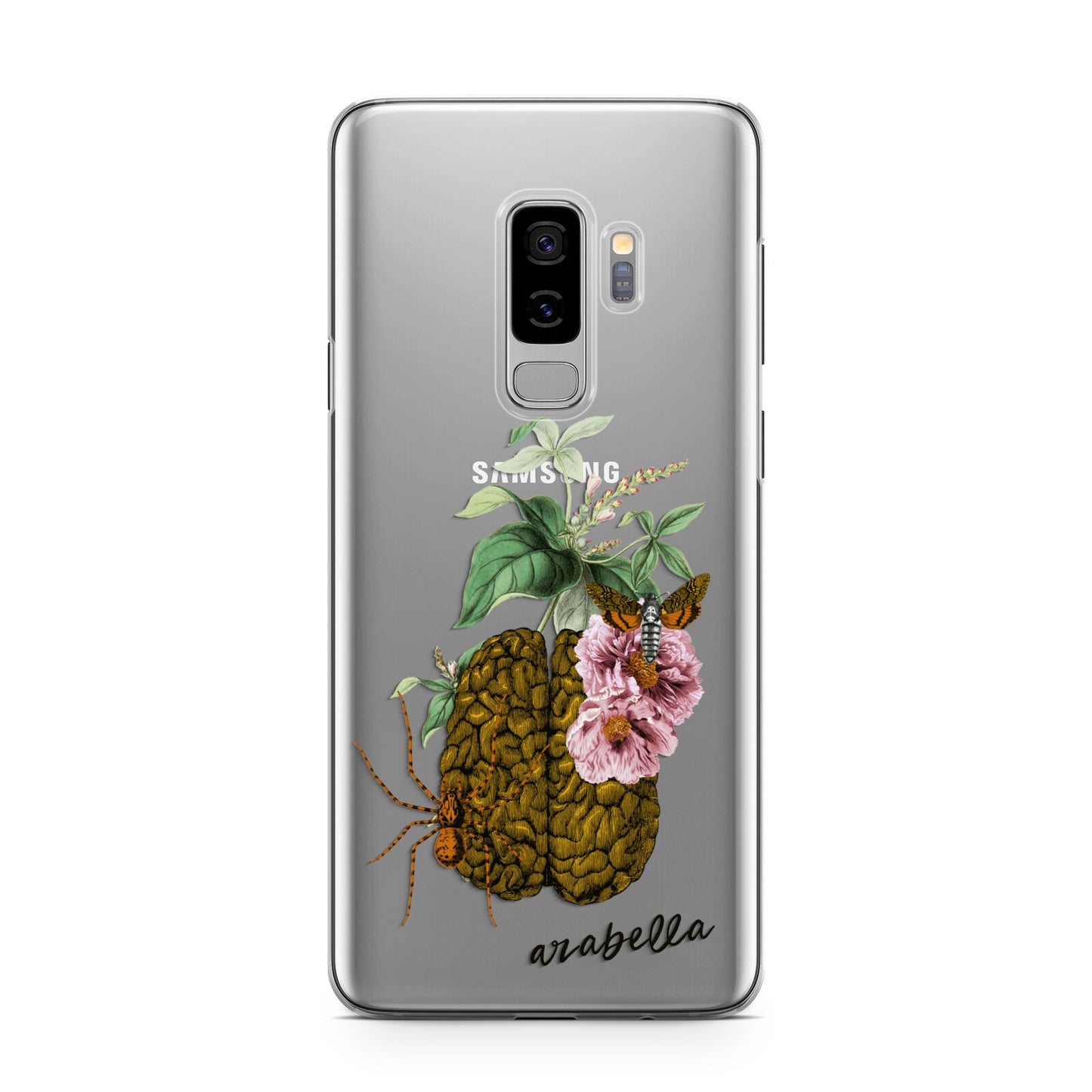 Personalised Vintage Brain Drawing Samsung Galaxy S9 Plus Case on Silver phone