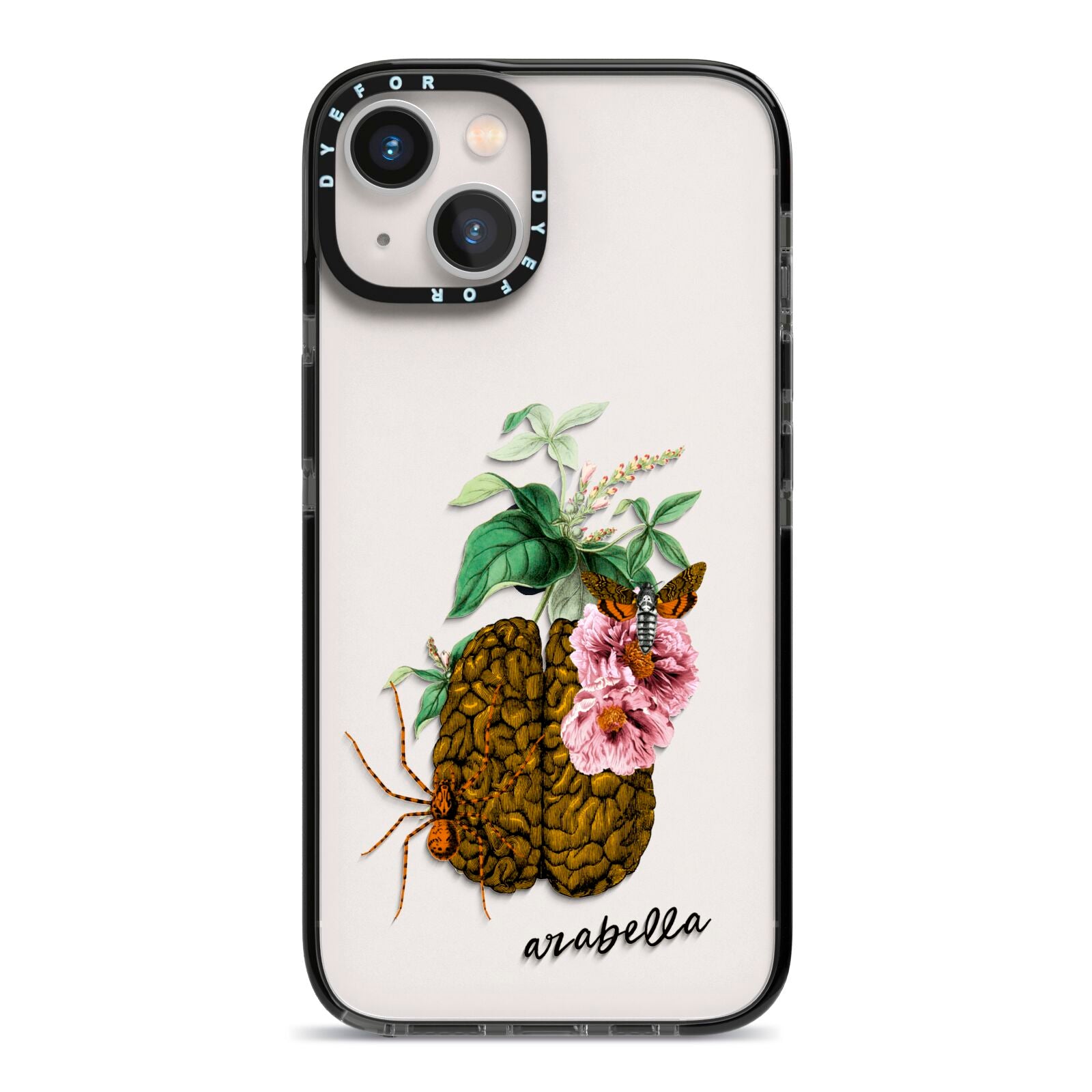 Personalised Vintage Brain Drawing iPhone 13 Black Impact Case on Silver phone