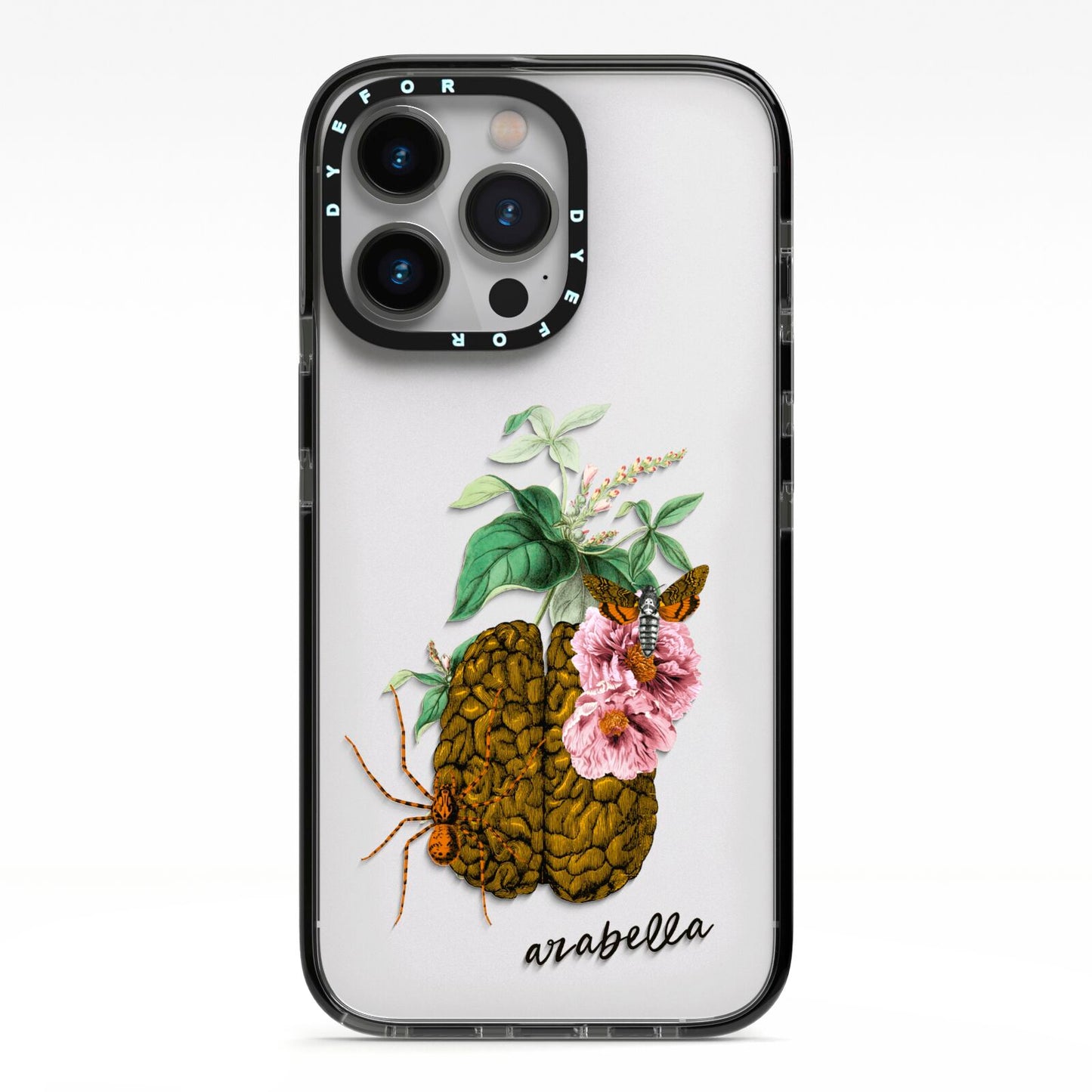 Personalised Vintage Brain Drawing iPhone 13 Pro Black Impact Case on Silver phone