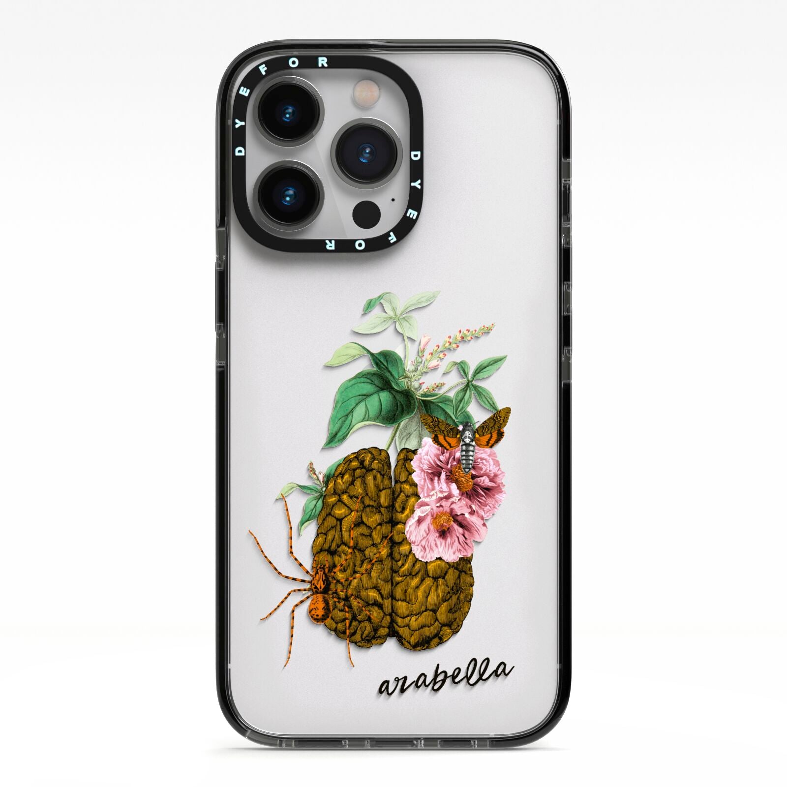 Personalised Vintage Brain Drawing iPhone 13 Pro Black Impact Case on Silver phone