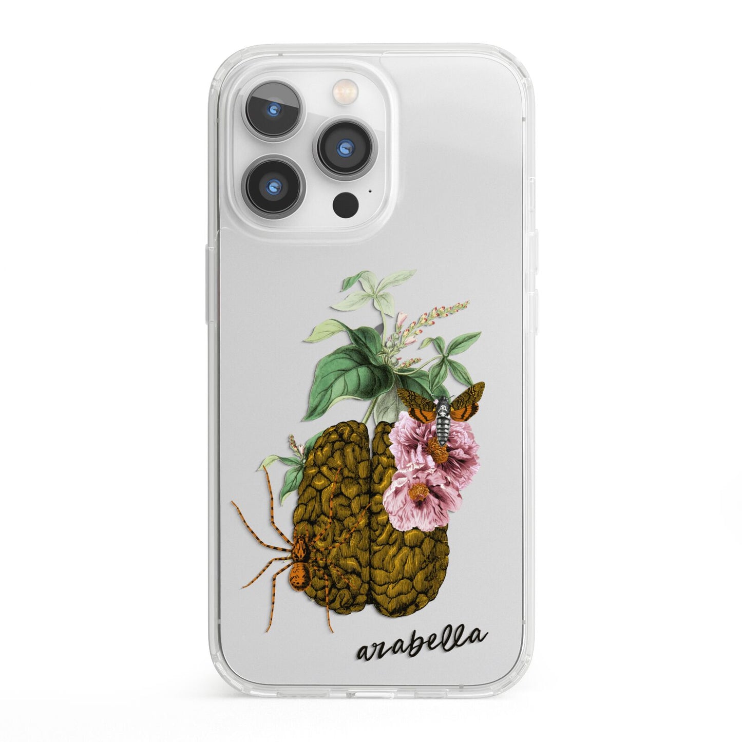 Personalised Vintage Brain Drawing iPhone 13 Pro Clear Bumper Case