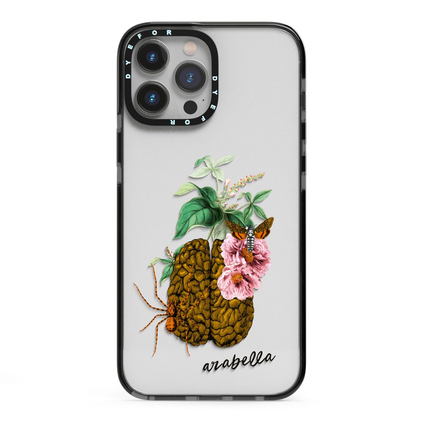 Personalised Vintage Brain Drawing iPhone 13 Pro Max Black Impact Case on Silver phone