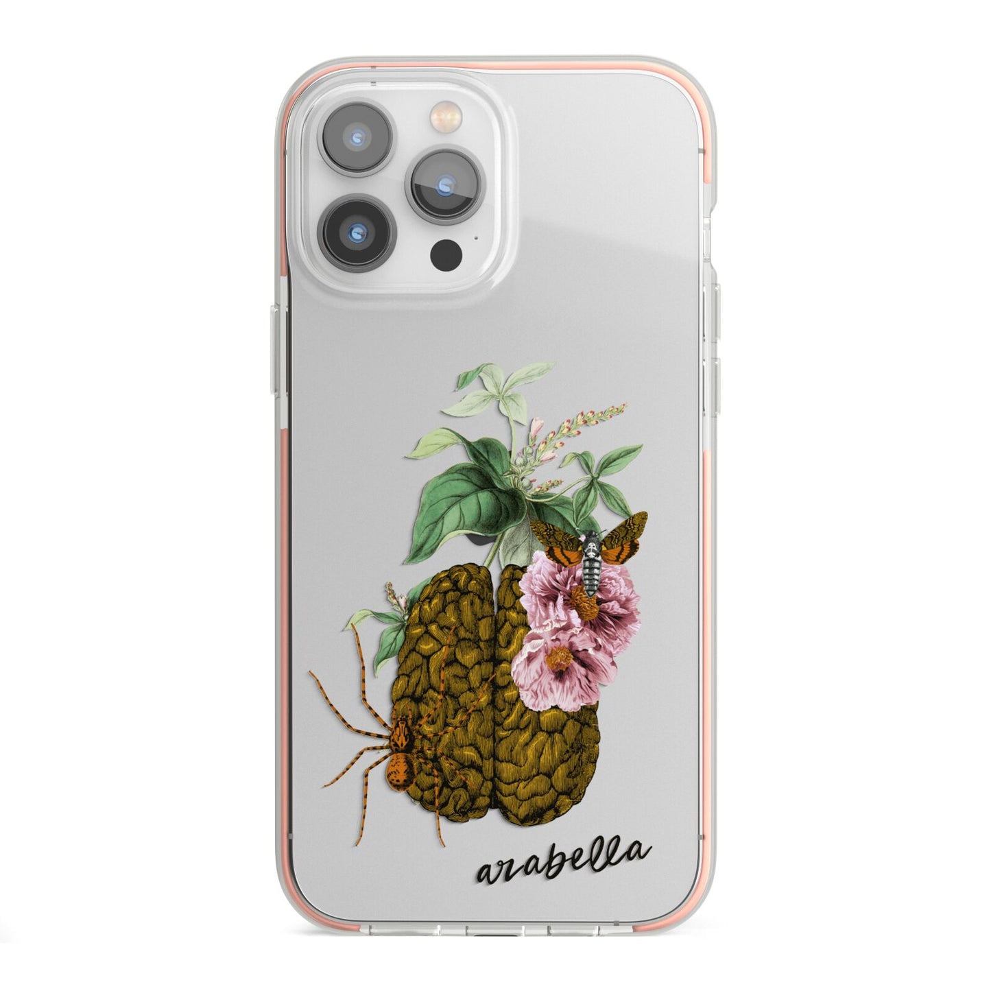 Personalised Vintage Brain Drawing iPhone 13 Pro Max TPU Impact Case with Pink Edges