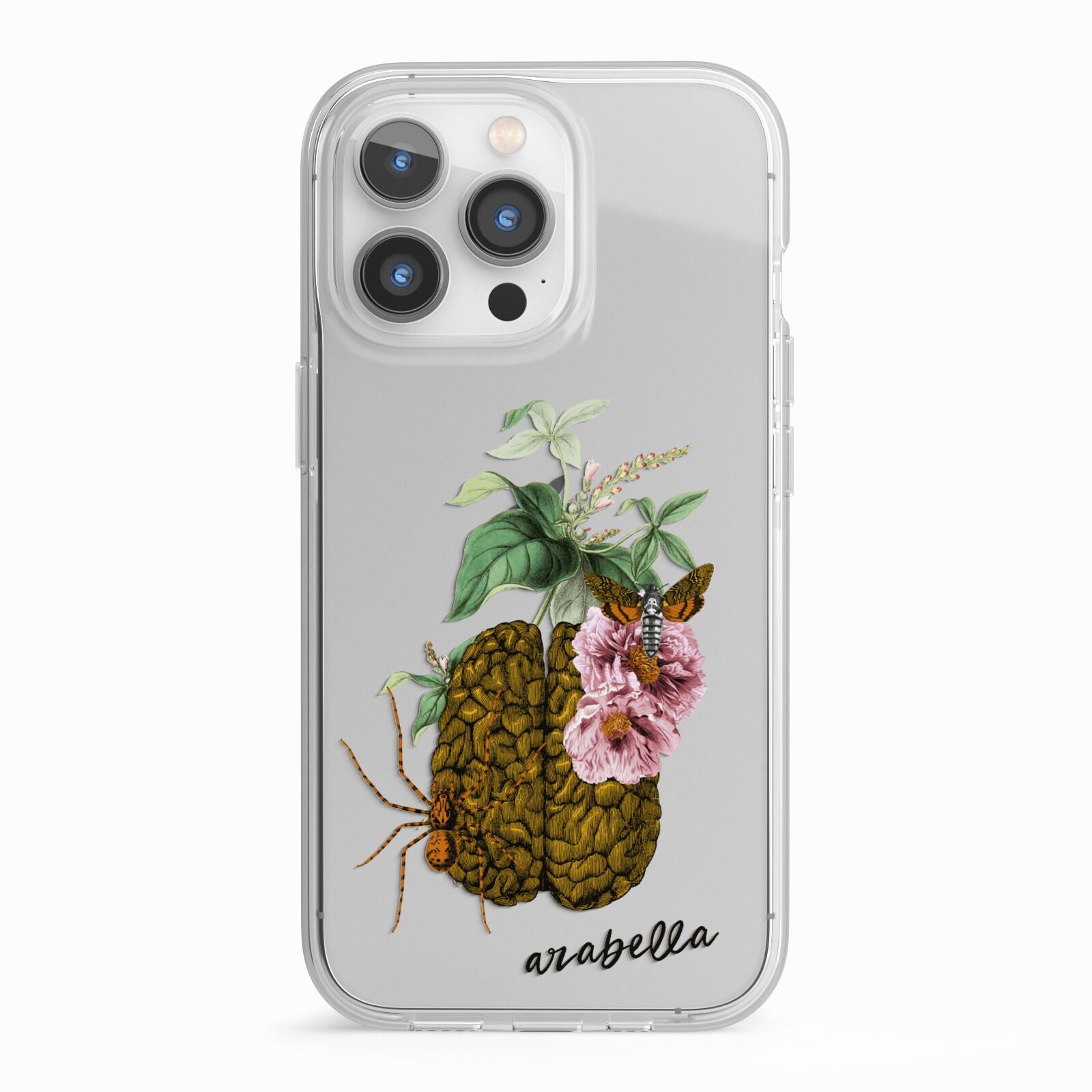 Personalised Vintage Brain Drawing iPhone 13 Pro TPU Impact Case with White Edges