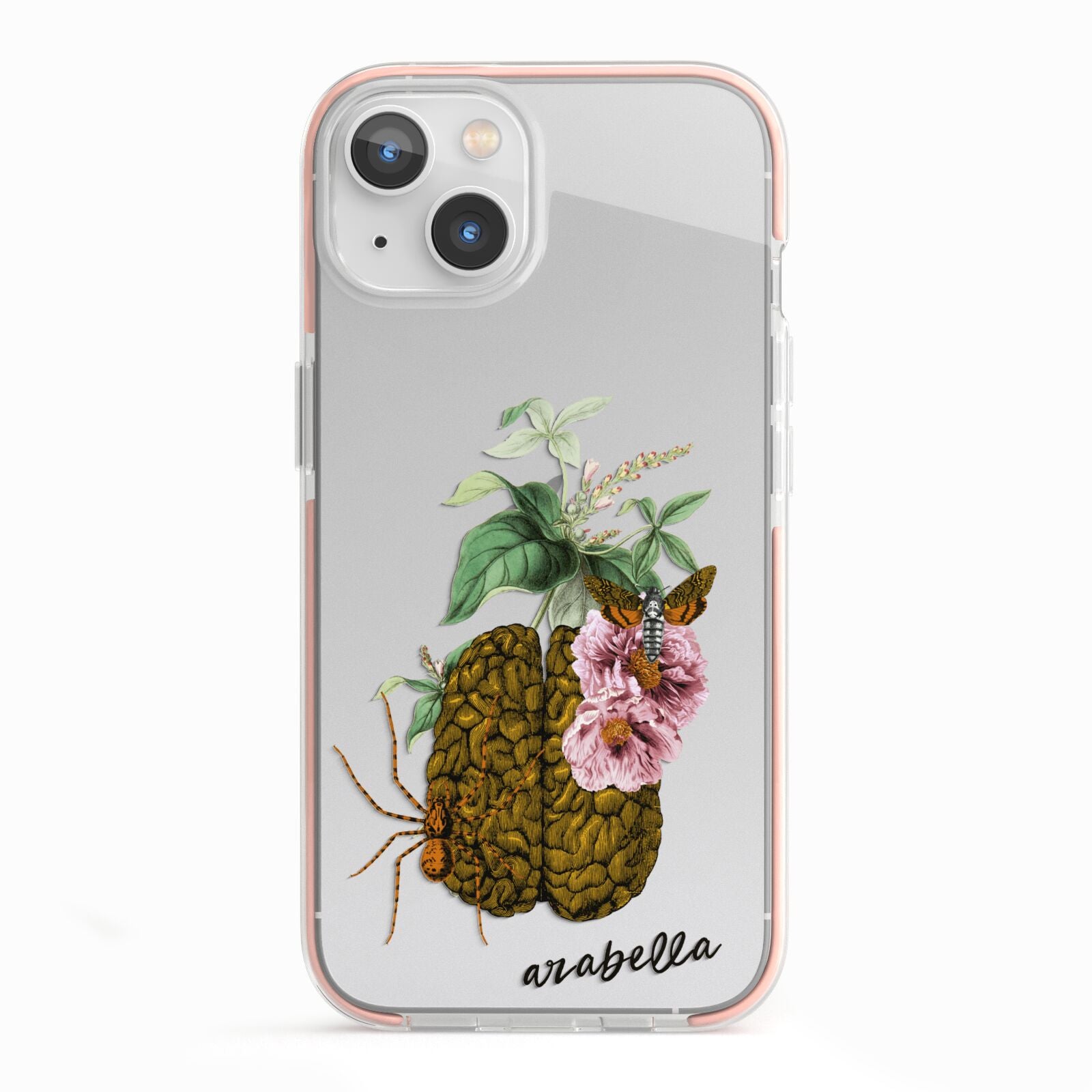 Personalised Vintage Brain Drawing iPhone 13 TPU Impact Case with Pink Edges