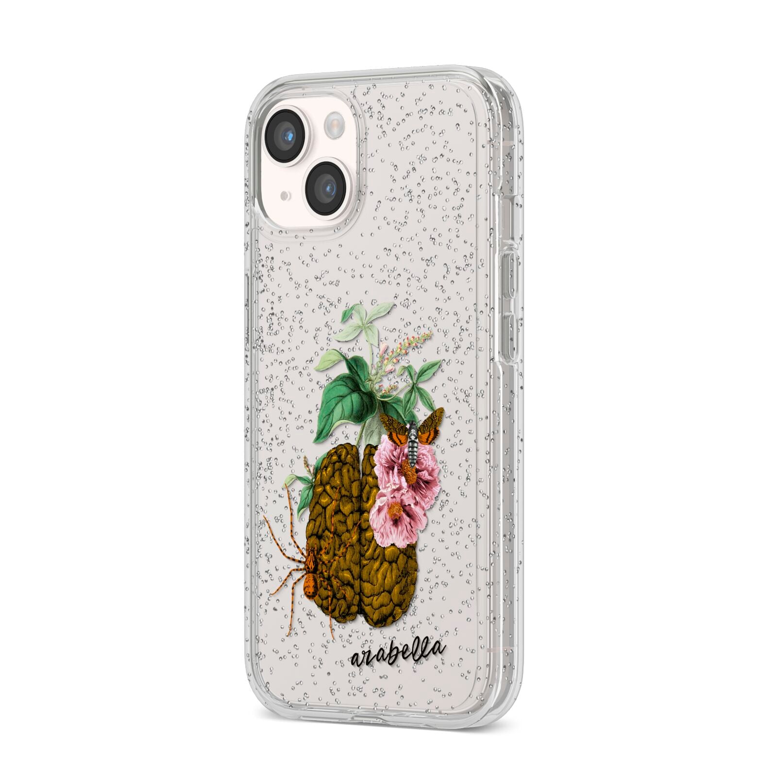 Personalised Vintage Brain Drawing iPhone 14 Glitter Tough Case Starlight Angled Image