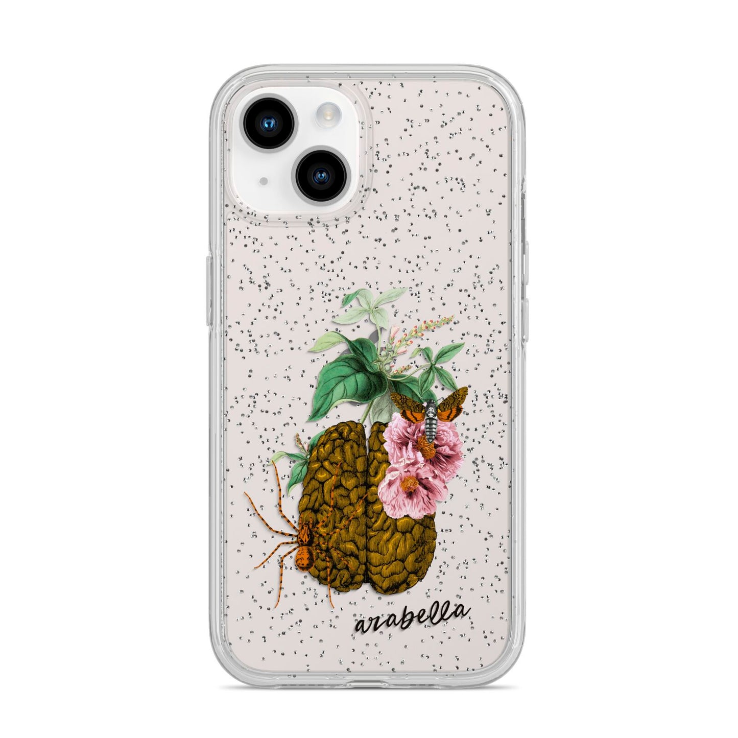 Personalised Vintage Brain Drawing iPhone 14 Glitter Tough Case Starlight
