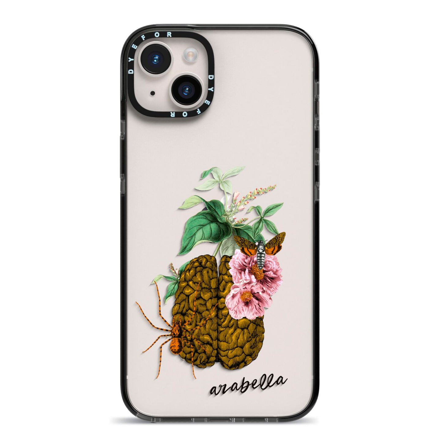 Personalised Vintage Brain Drawing iPhone 14 Plus Black Impact Case on Silver phone