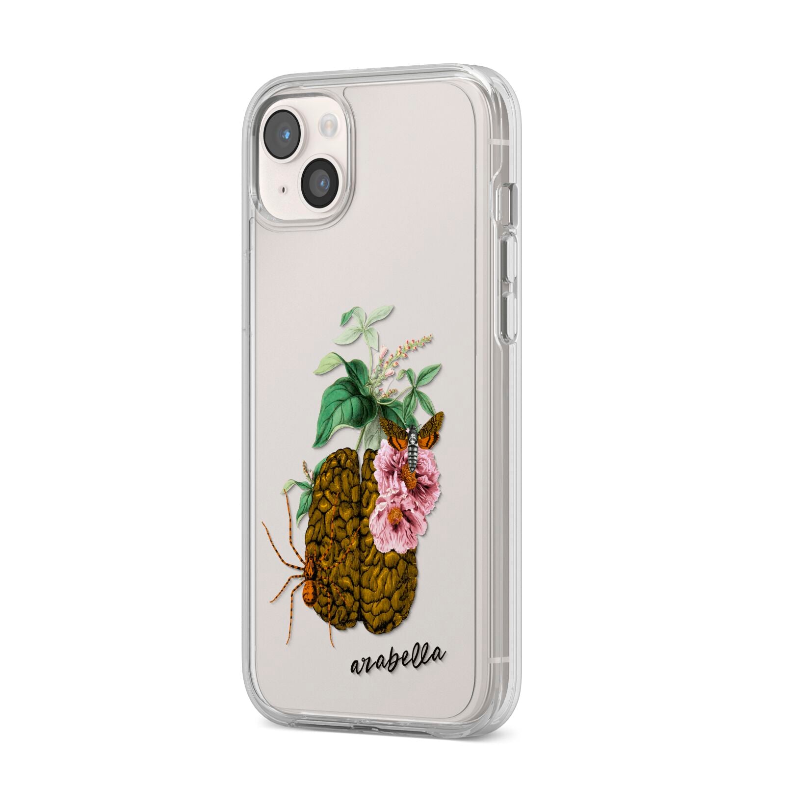 Personalised Vintage Brain Drawing iPhone 14 Plus Clear Tough Case Starlight Angled Image