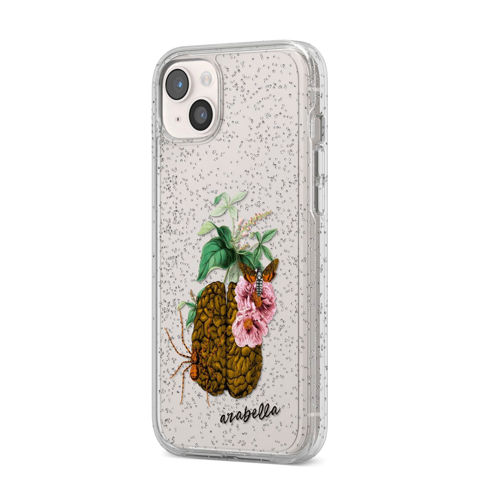 Personalised Vintage Brain Drawing iPhone 14 Plus Glitter Tough Case Starlight Angled Image
