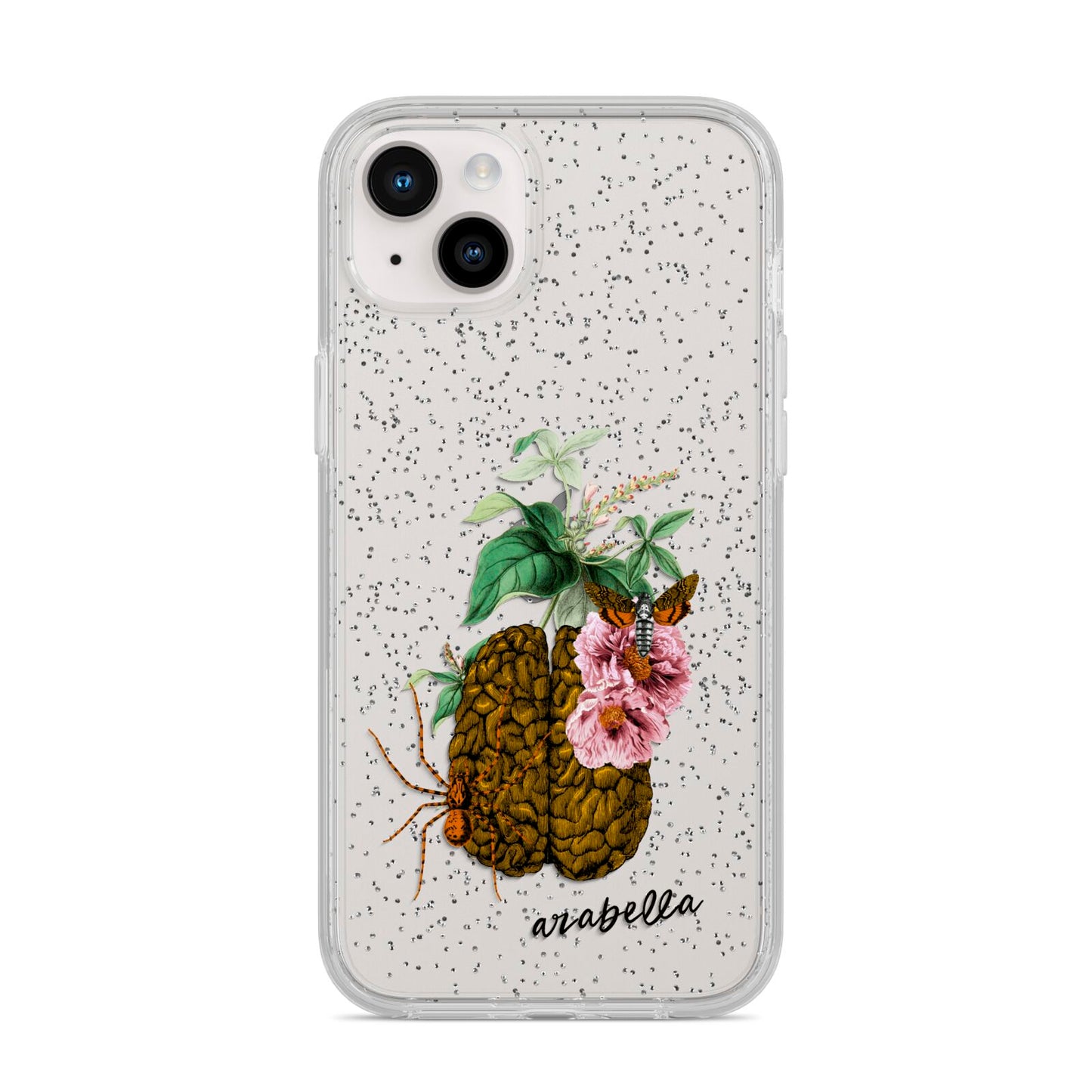 Personalised Vintage Brain Drawing iPhone 14 Plus Glitter Tough Case Starlight