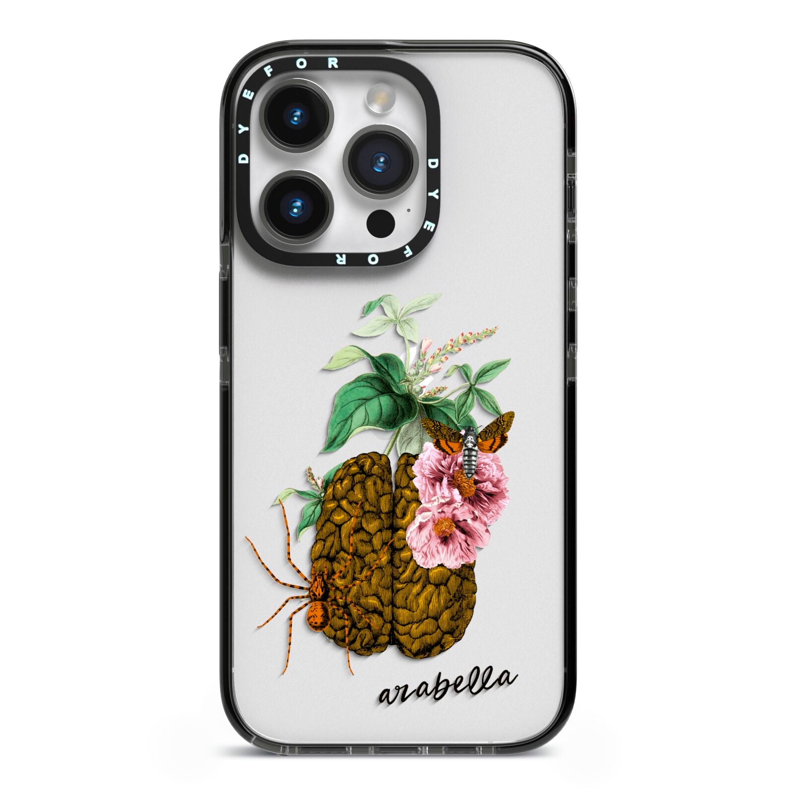 Personalised Vintage Brain Drawing iPhone 14 Pro Black Impact Case on Silver phone